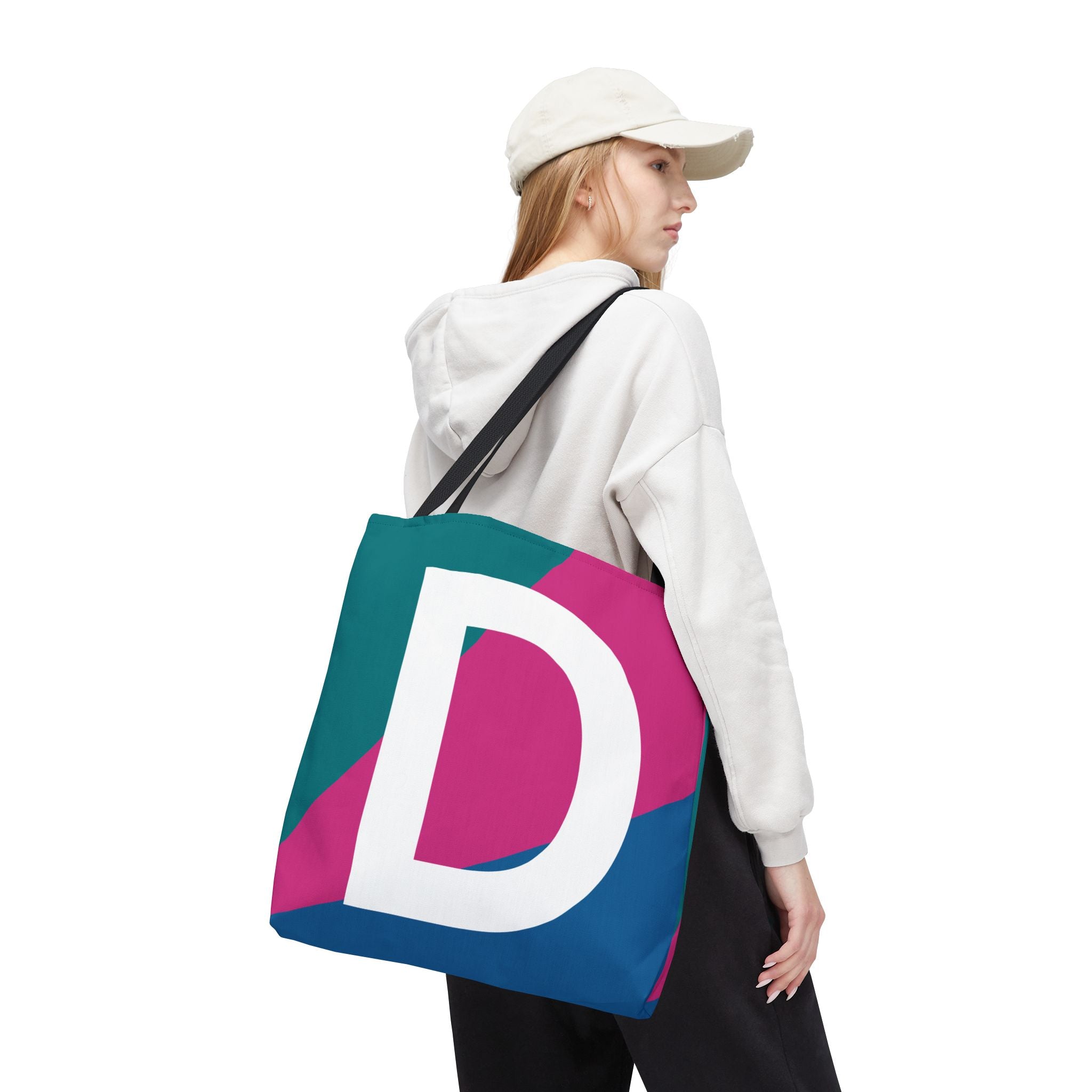 Monogram 'D' Colorblock Tote Bag — Personalized Initial D Shoulder Tote