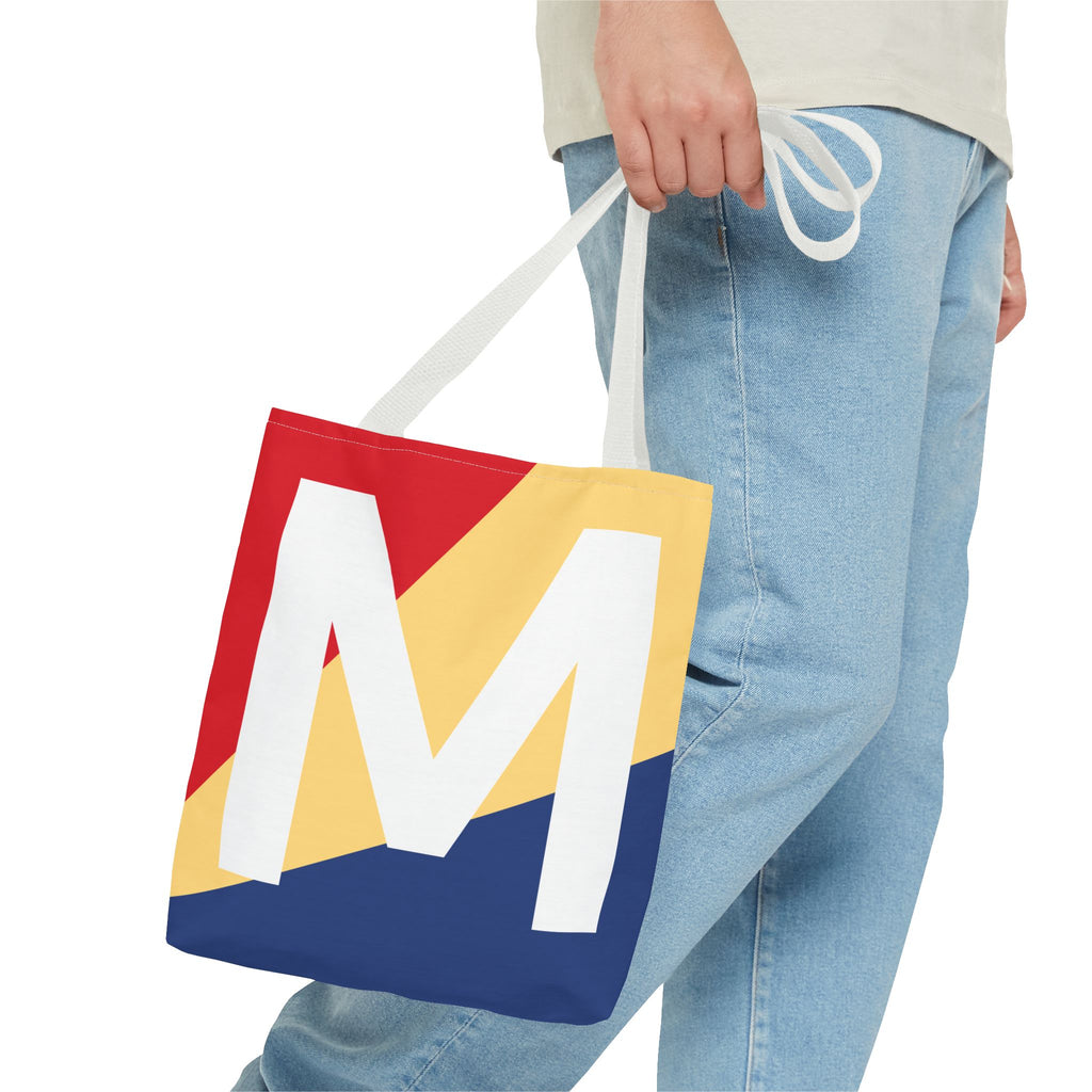 Monogram 'M' Colorblock Tote Bag — Personalized Initial M Shoulder Tote
