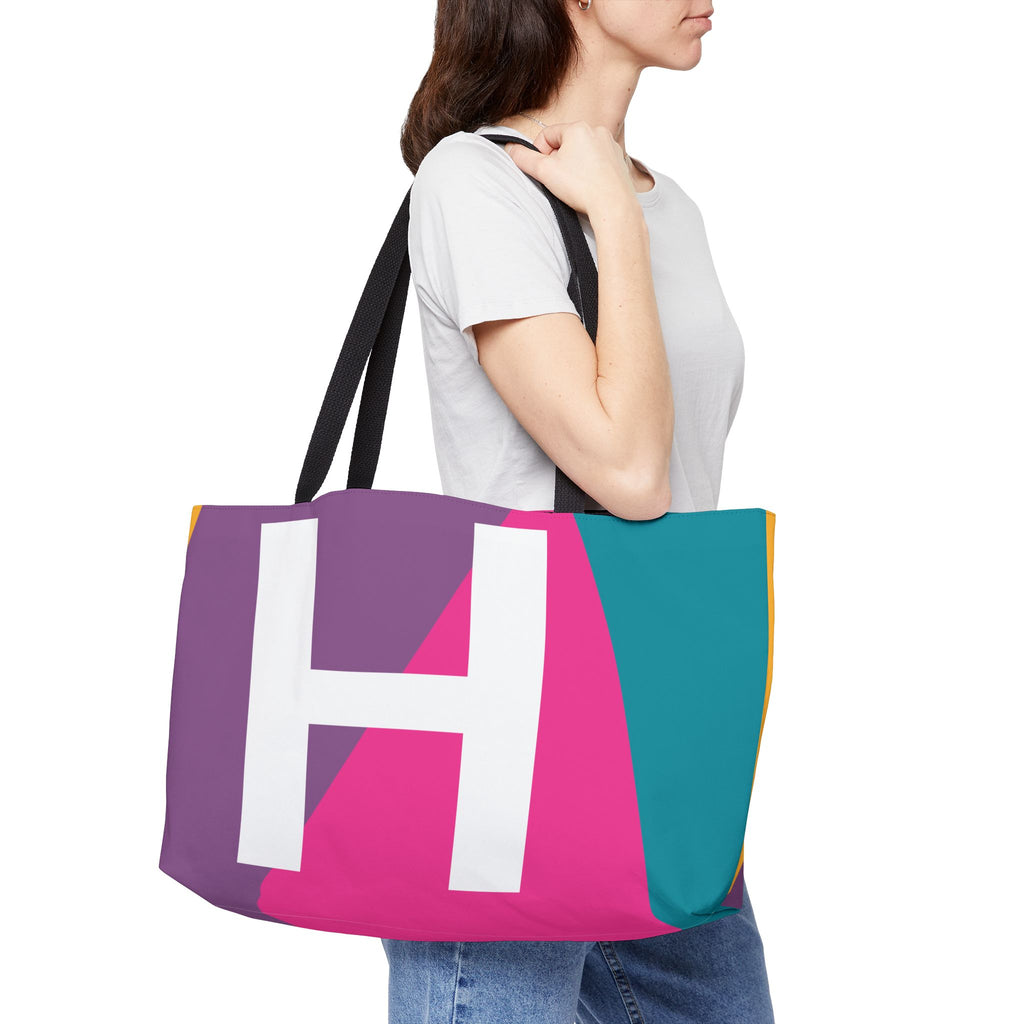 Personalized 'H' Colorblock Tote Bag — Monogram Weekender Tote