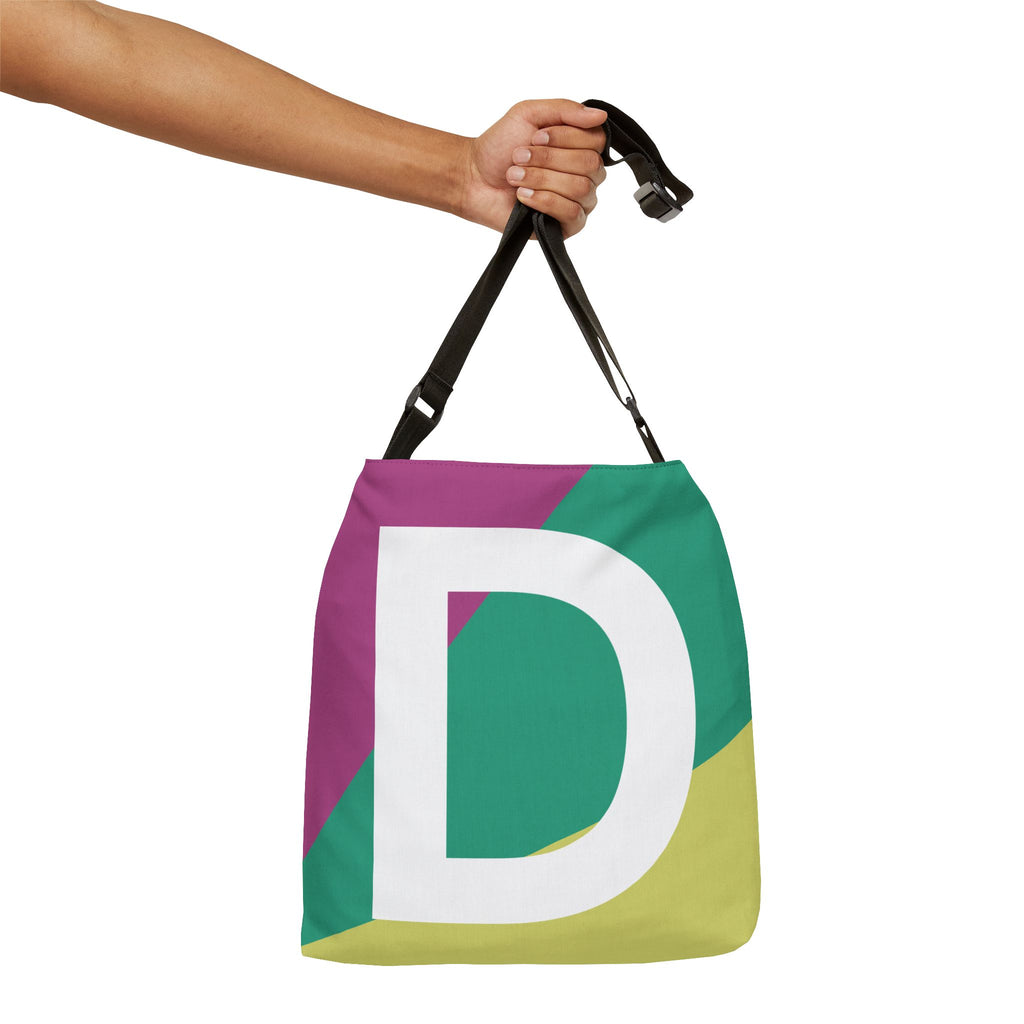Initial Letter 'D' Colorblock Adjustable Tote Bag — Monogram Alphabet Shoulder Bag
