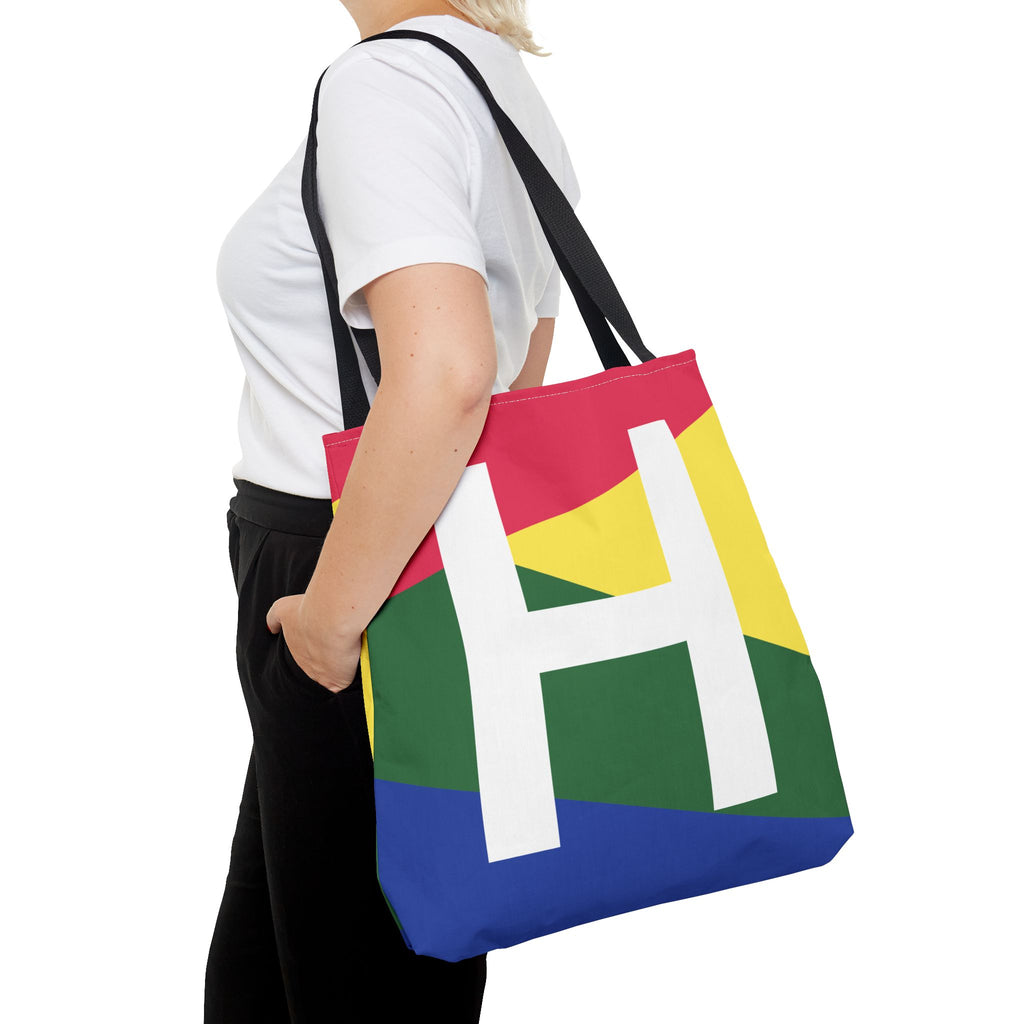 Monogram 'H' Colorblock Tote Bag — Personalized Initial H Shoulder Tote