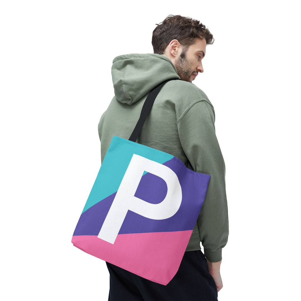 Monogram 'P' Colorblock Tote Bag — Personalized Initial P Shoulder Tote