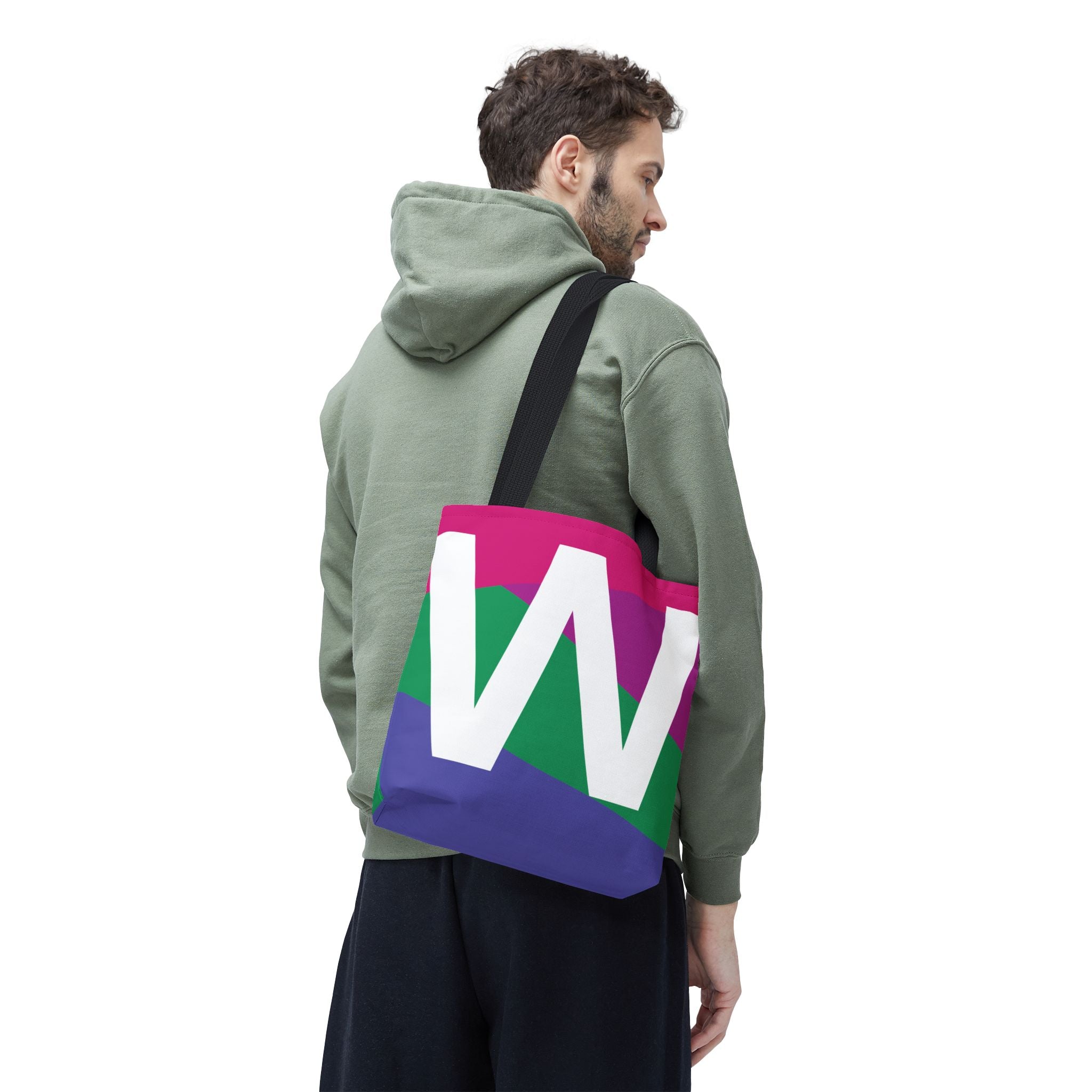 Monogram 'W' Colorblock Tote Bag — Personalized Initial W Shoulder Tote
