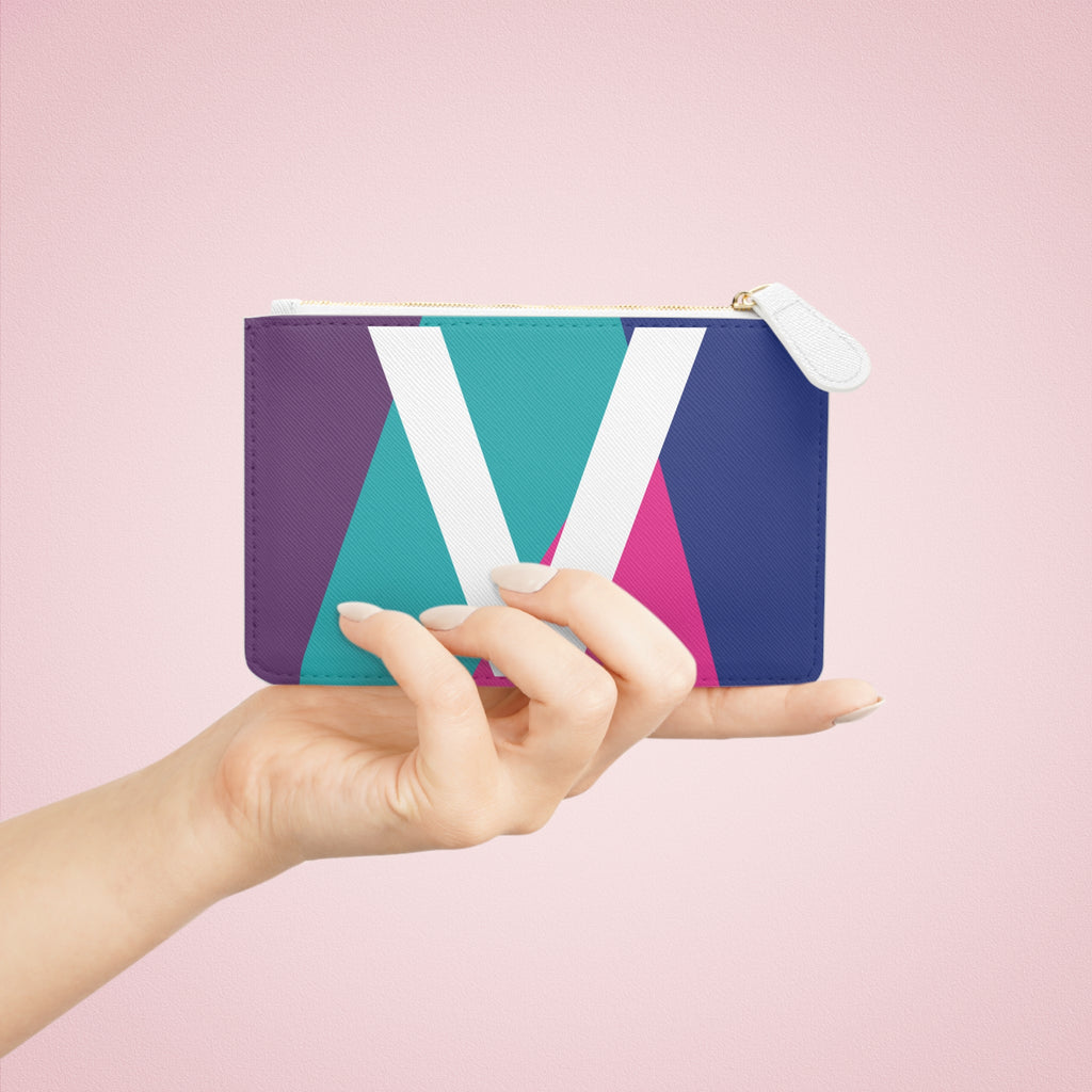 Initial V Mini Clutch — Colorblock Monogram Wristlet Wallet