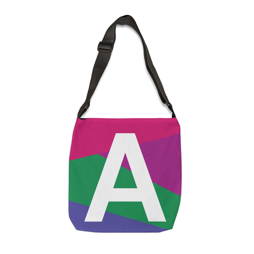 Initial Letter 'A' Colorblock Adjustable Tote Bag — Monogram Alphabet Shoulder Bag