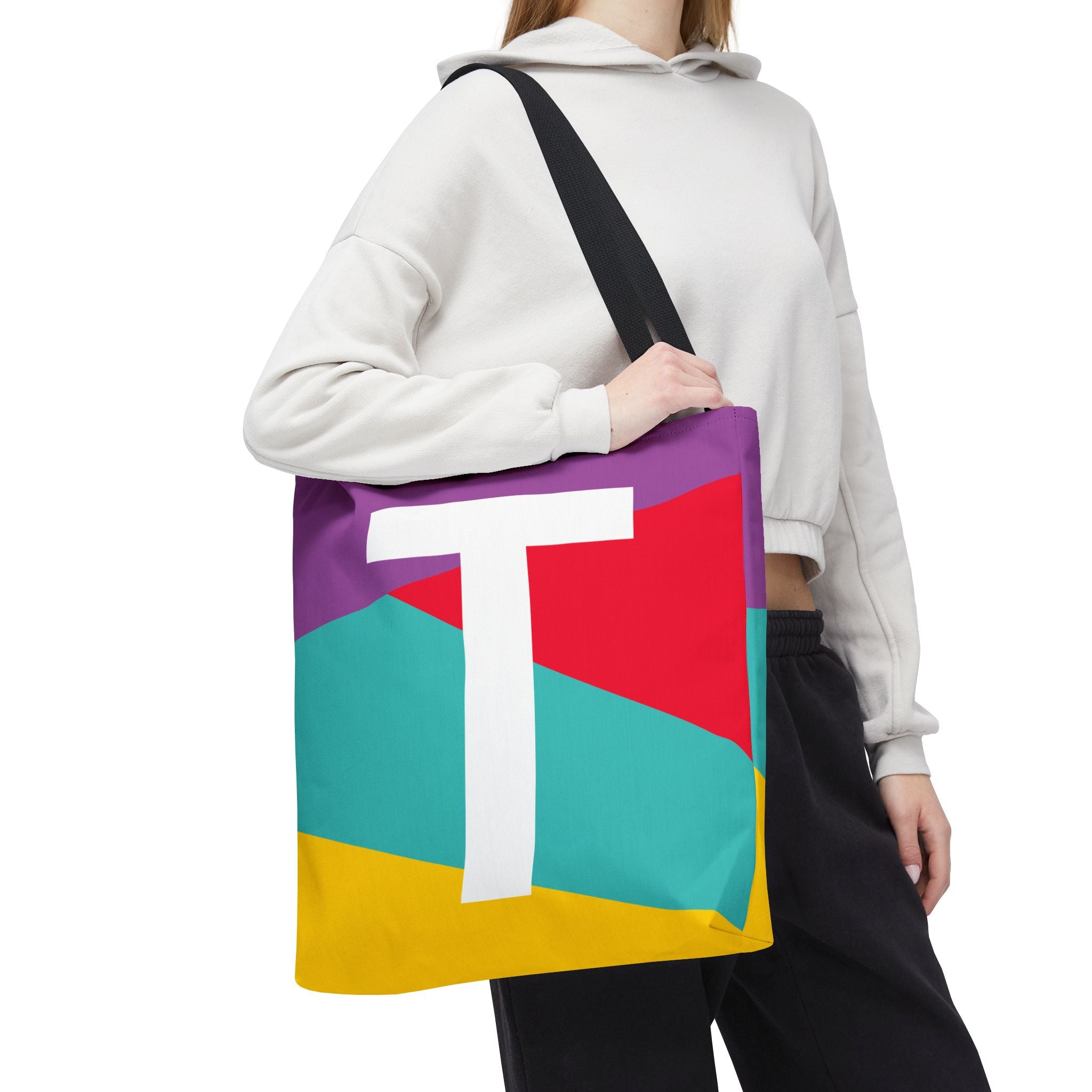 Monogram 'T' Colorblock Tote Bag — Personalized Initial T Shoulder Tote