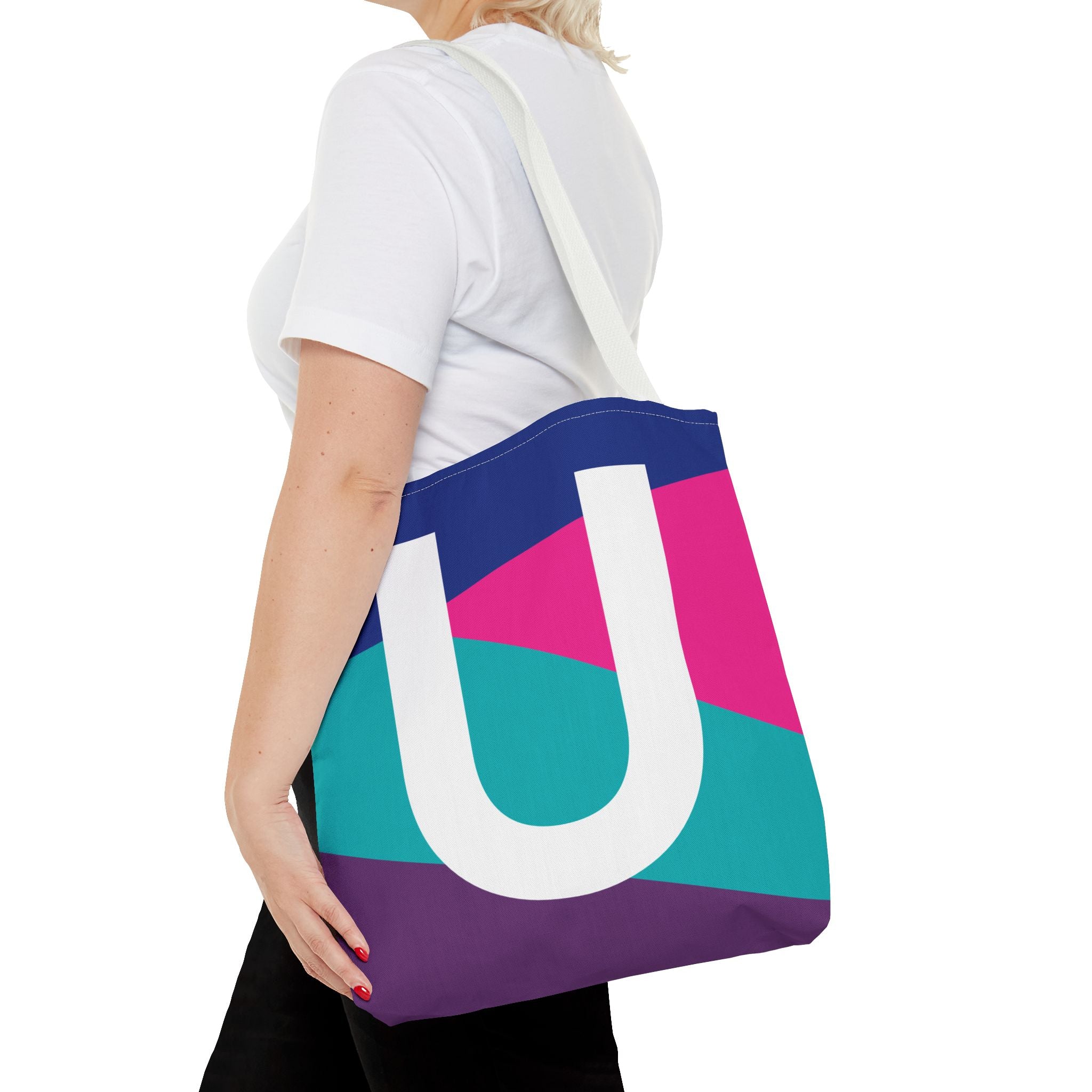 Monogram 'U' Colorblock Tote Bag — Personalized Initial U Shoulder Tote
