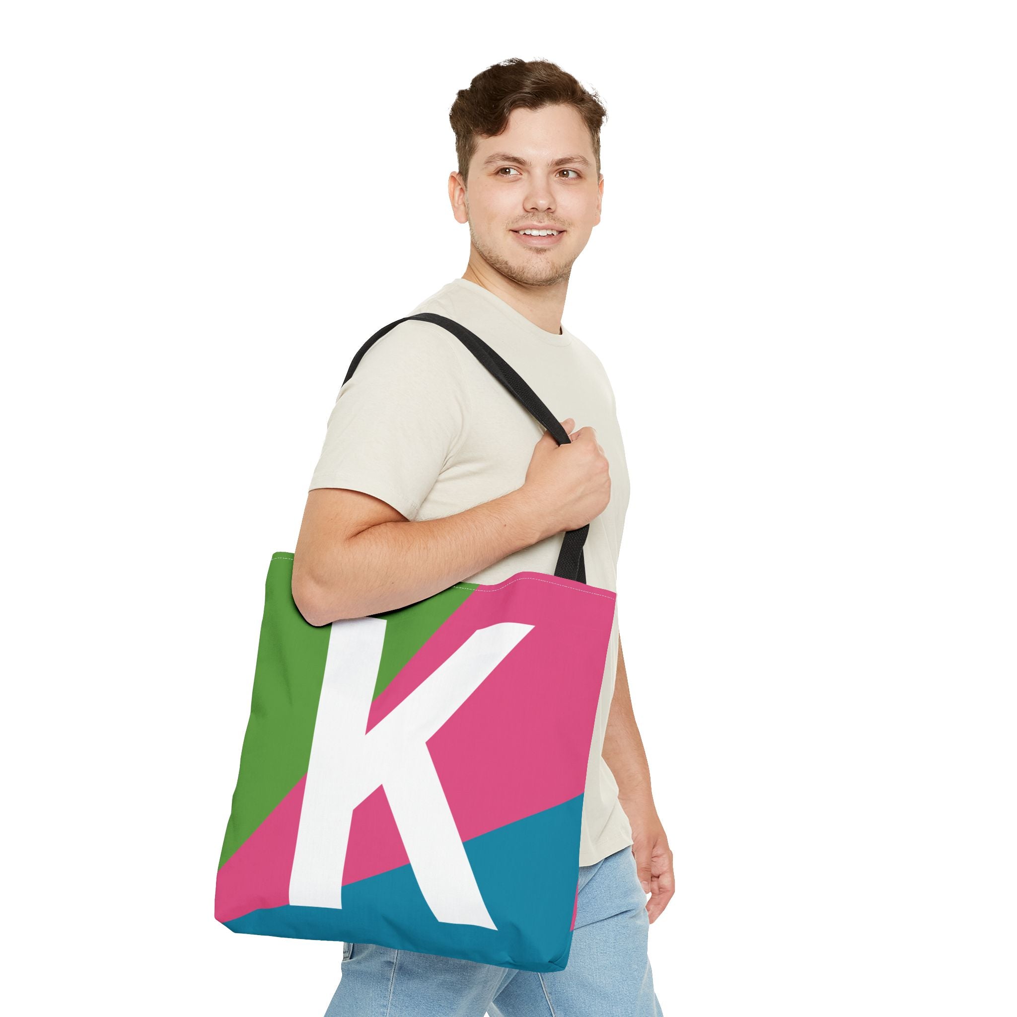 Monogram 'K' Colorblock Tote Bag — Personalized Initial K Shoulder Tote