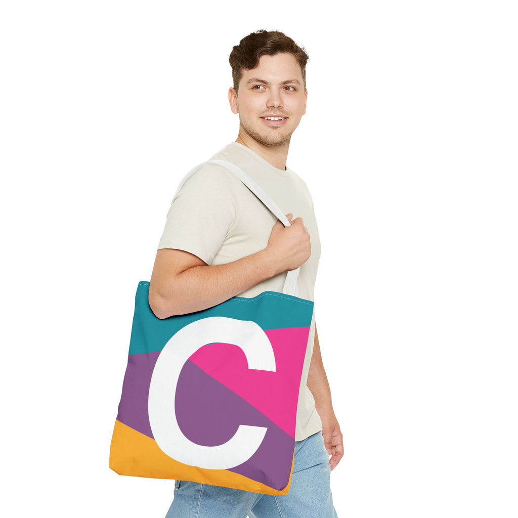 Monogram 'C' Colorblock Tote Bag — Personalized Initial C Shoulder Tote