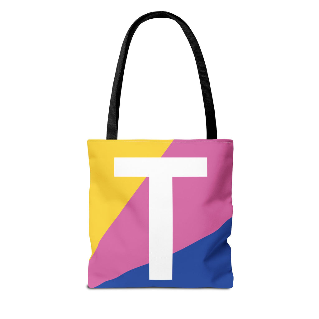 Monogram 'T' Colorblock Tote Bag — Personalized Initial T Shoulder Tote