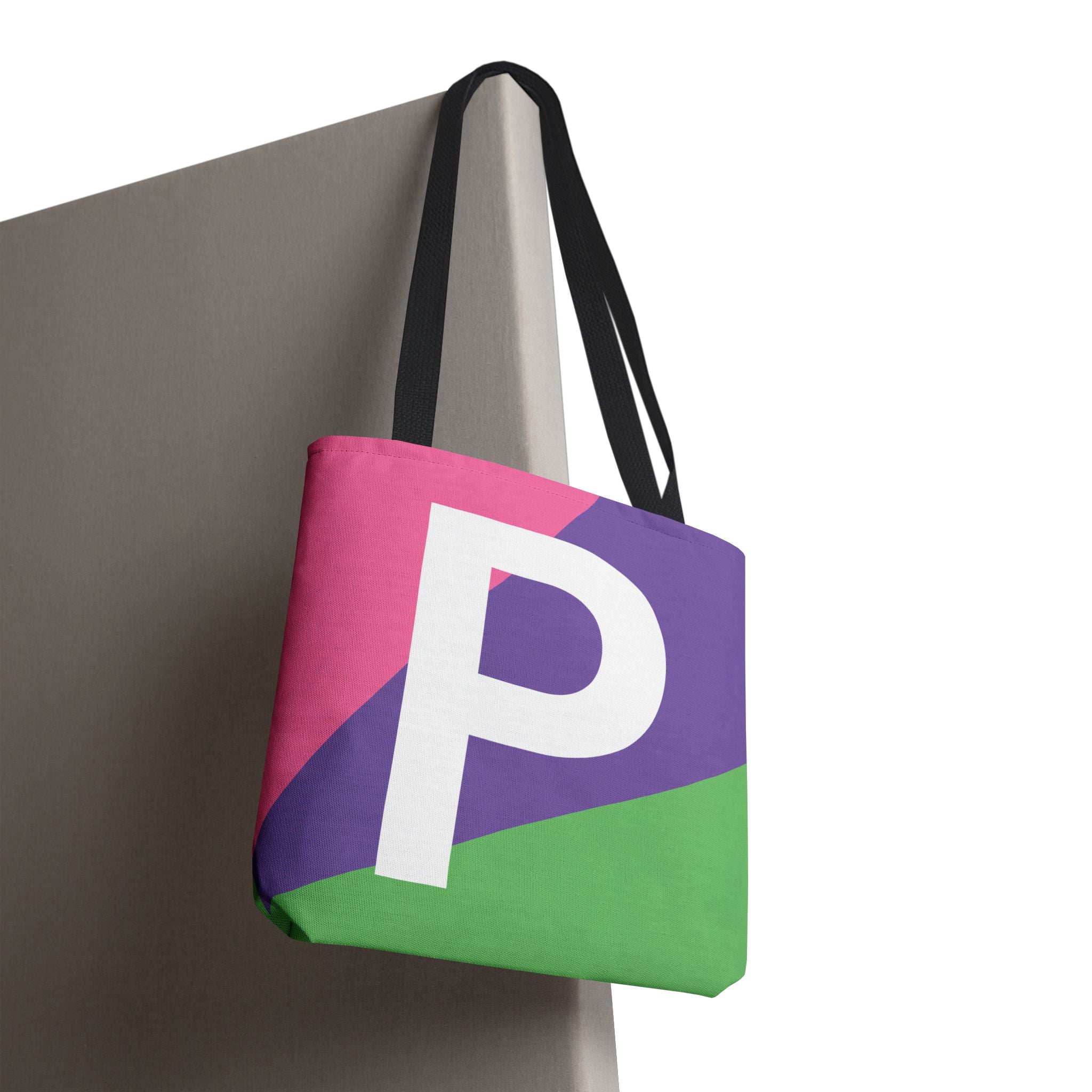 Monogram 'P' Colorblock Tote Bag — Personalized Initial P Shoulder Tote