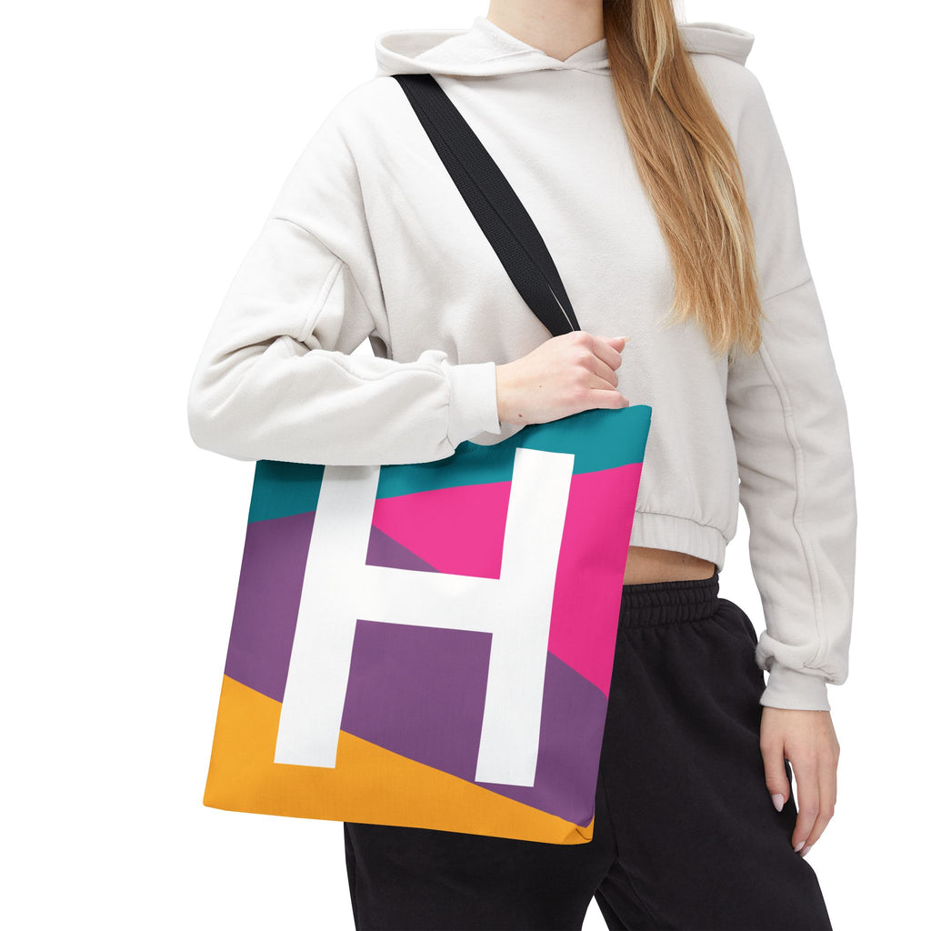 Monogram 'H' Colorblock Tote Bag — Personalized Initial H Shoulder Tote