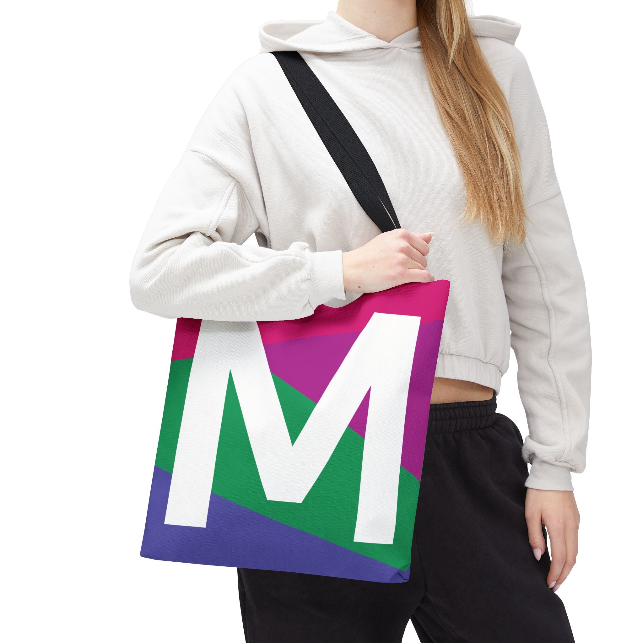 Monogram 'M' Colorblock Tote Bag — Personalized Initial M Shoulder Tote