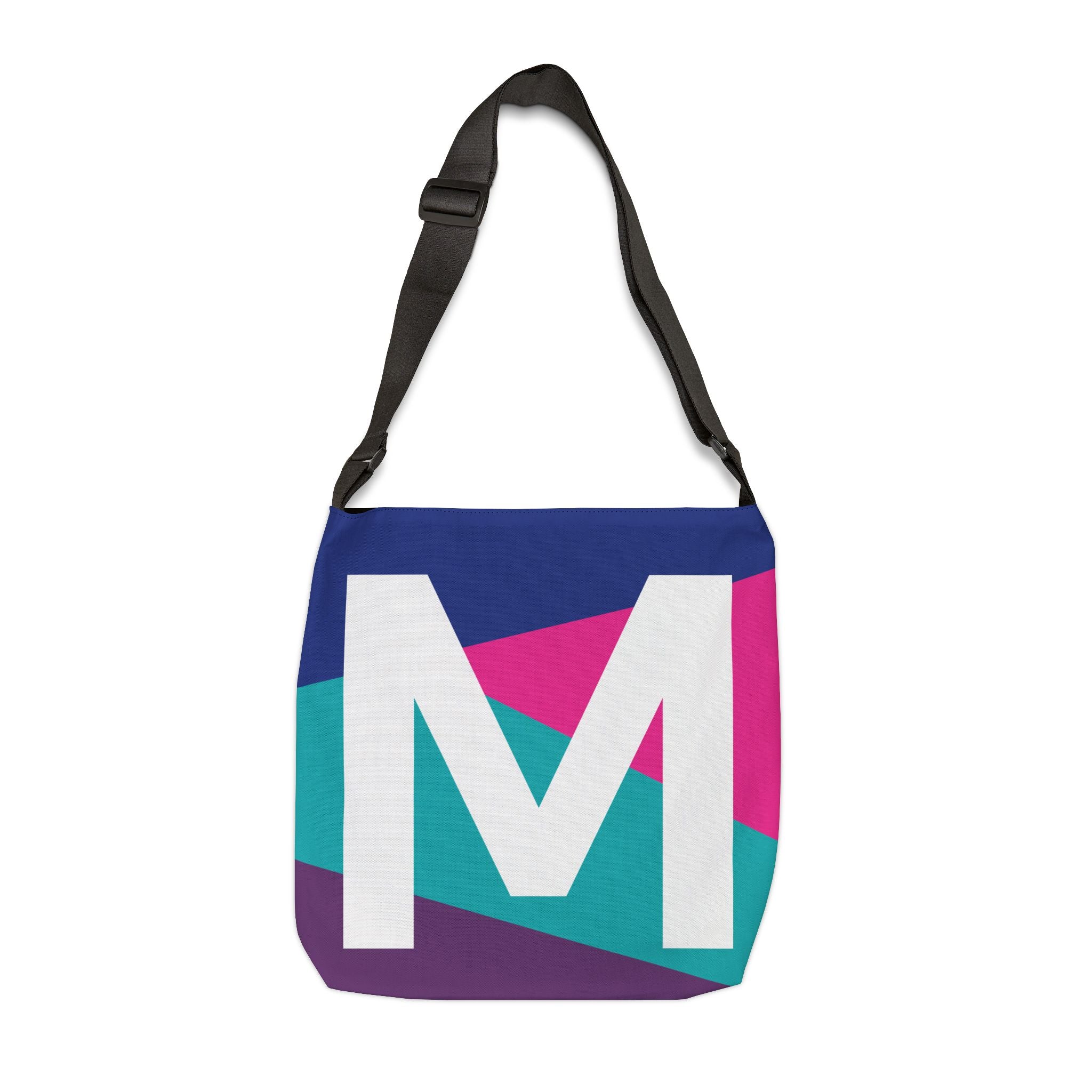 Initial Letter 'M' Colorblock Adjustable Tote Bag — Monogram Alphabet Shoulder Bag