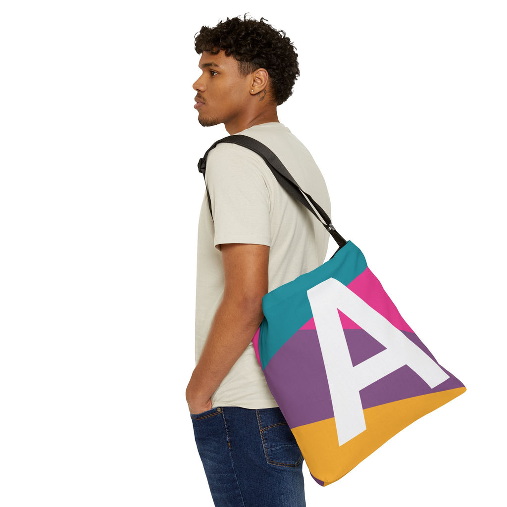 Initial Letter 'A' Colorblock Adjustable Tote Bag — Monogram Alphabet Shoulder Bag