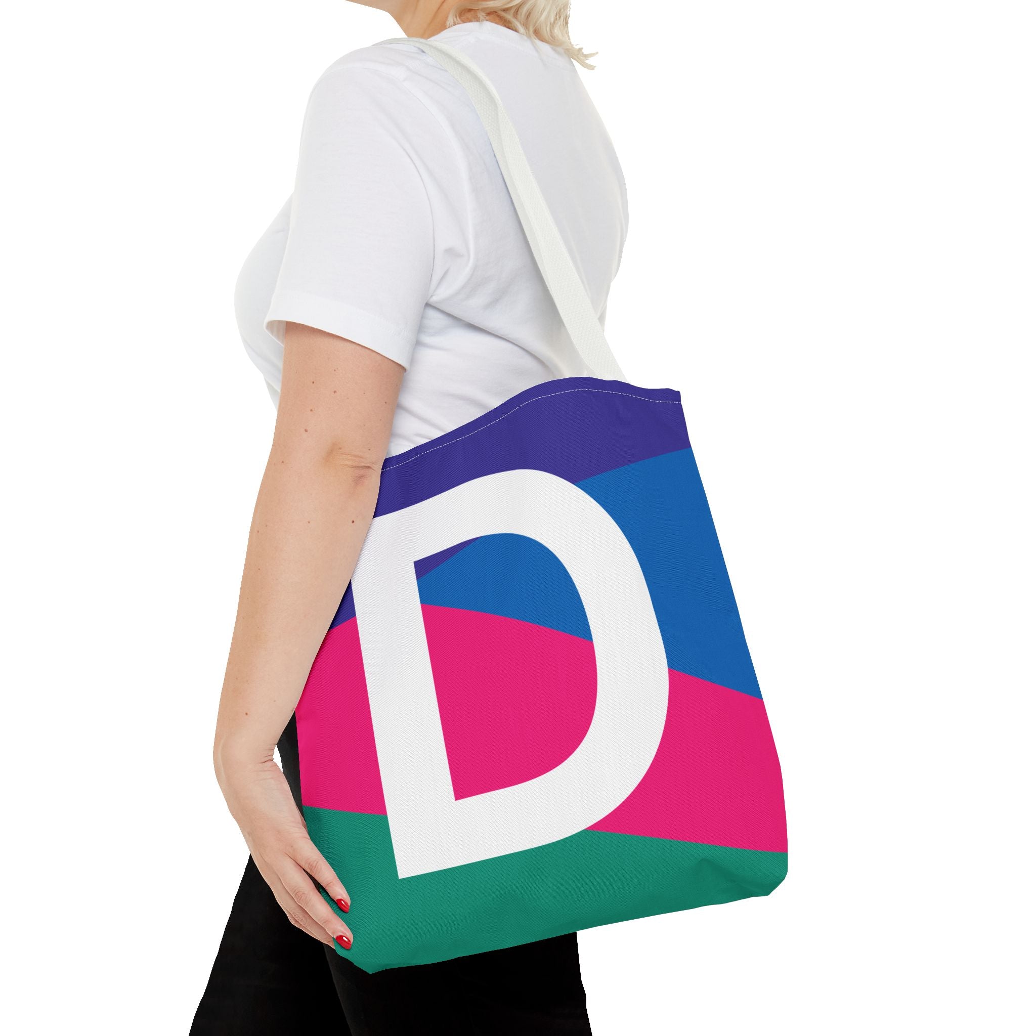 Monogram 'D' Colorblock Tote Bag — Personalized Initial D Shoulder Tote