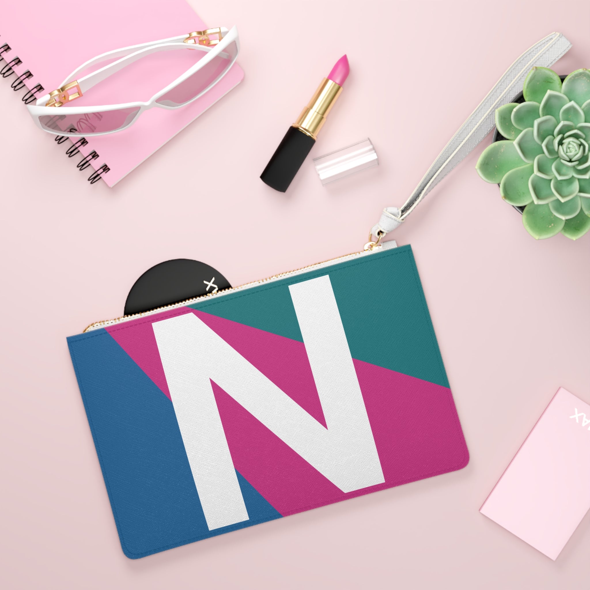Monogram 'N' Colorblock Clutch Bag — Bold Geometric Wristlet for Everyday & Gifts