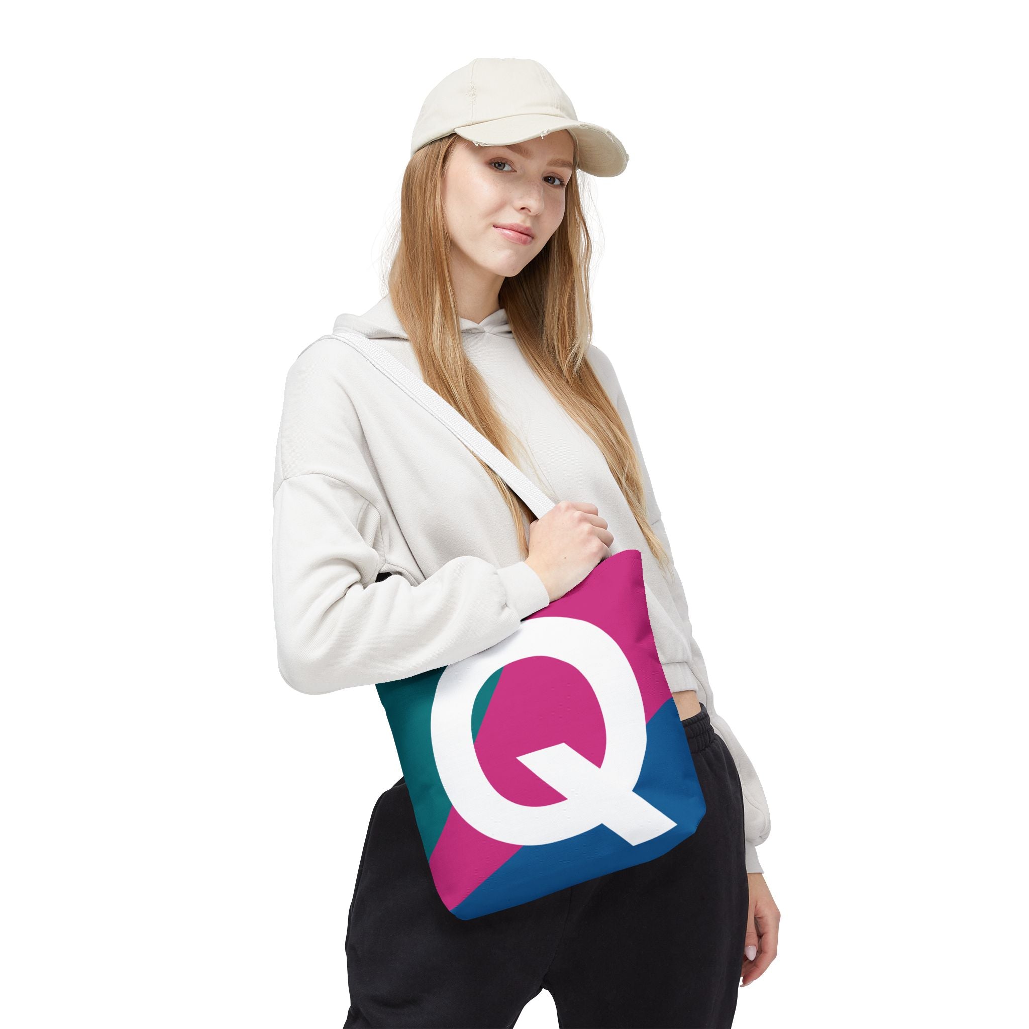 Monogram 'Q' Colorblock Tote Bag — Personalized Initial Q Shoulder Tote