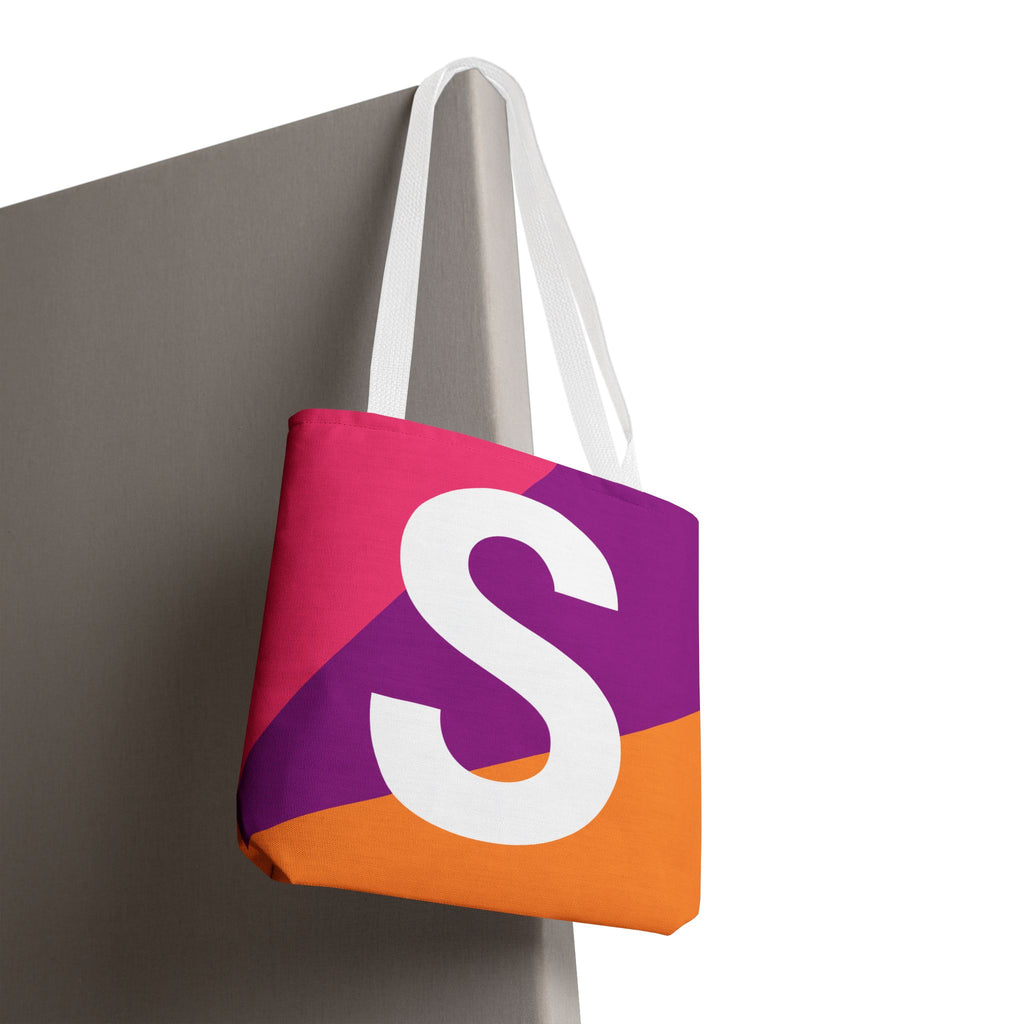 Monogram 'S' Colorblock Tote Bag — Personalized Initial S Shoulder Tote