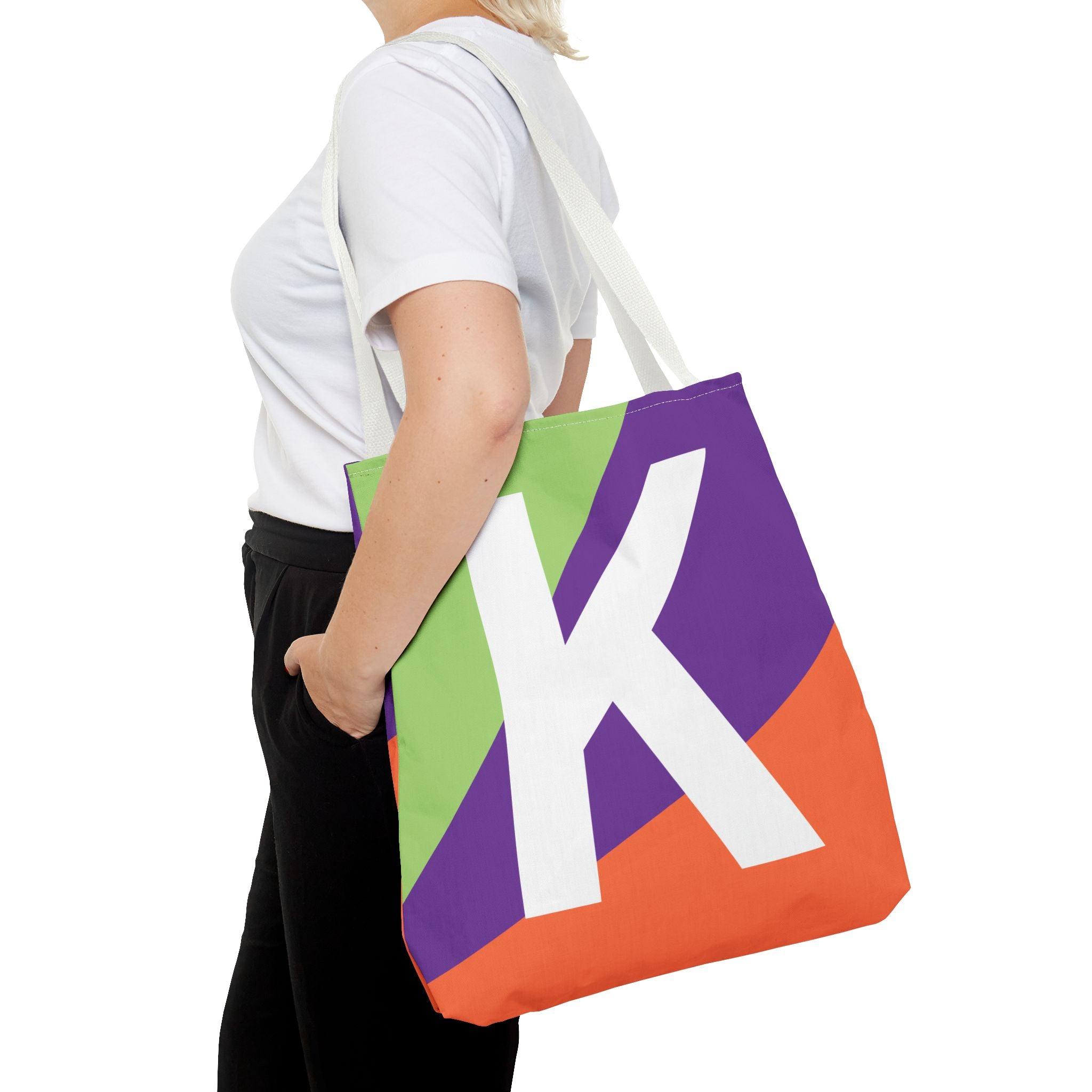 Monogram 'K' Colorblock Tote Bag — Personalized Initial K Shoulder Tote