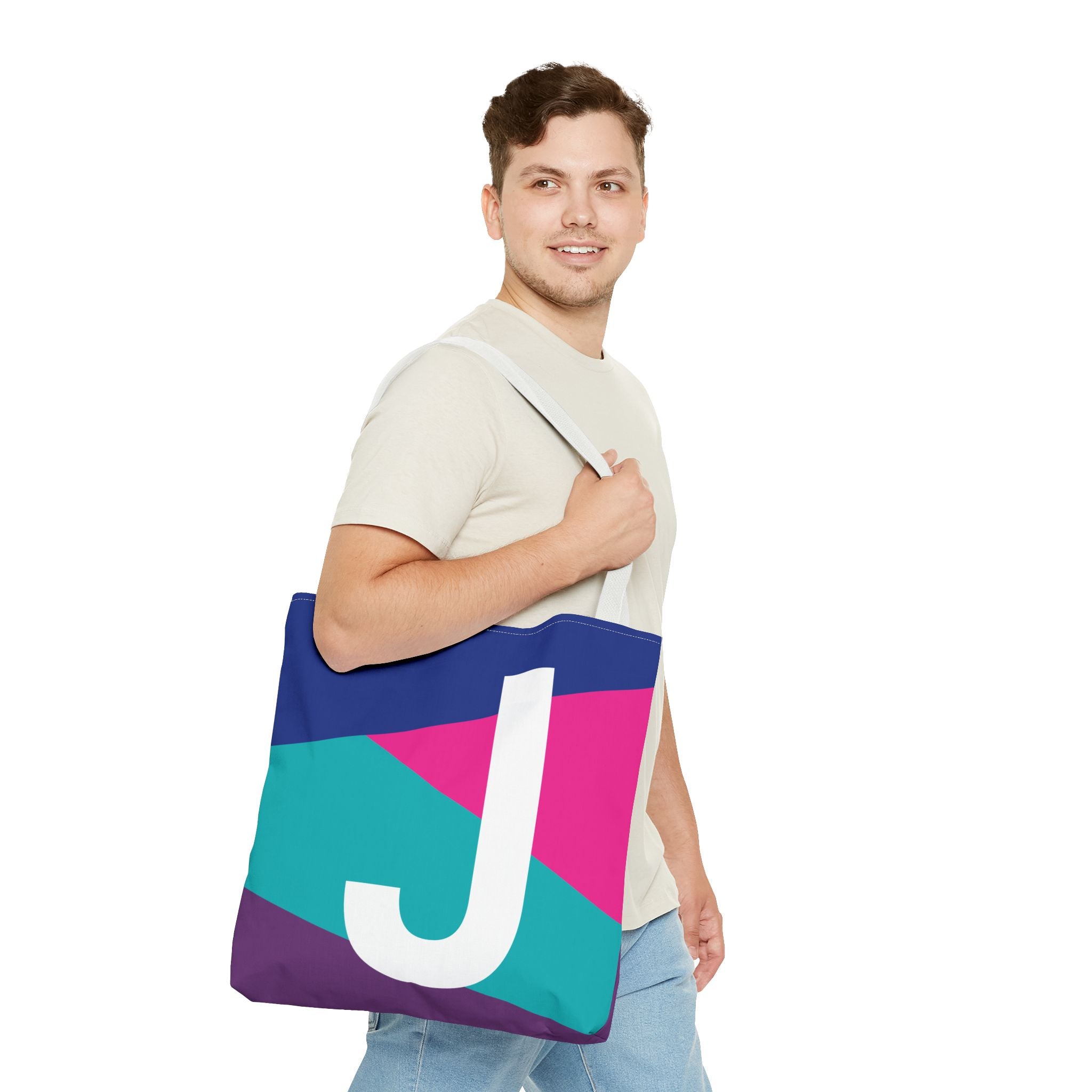 Monogram 'J' Colorblock Tote Bag — Personalized Initial J Shoulder Tote