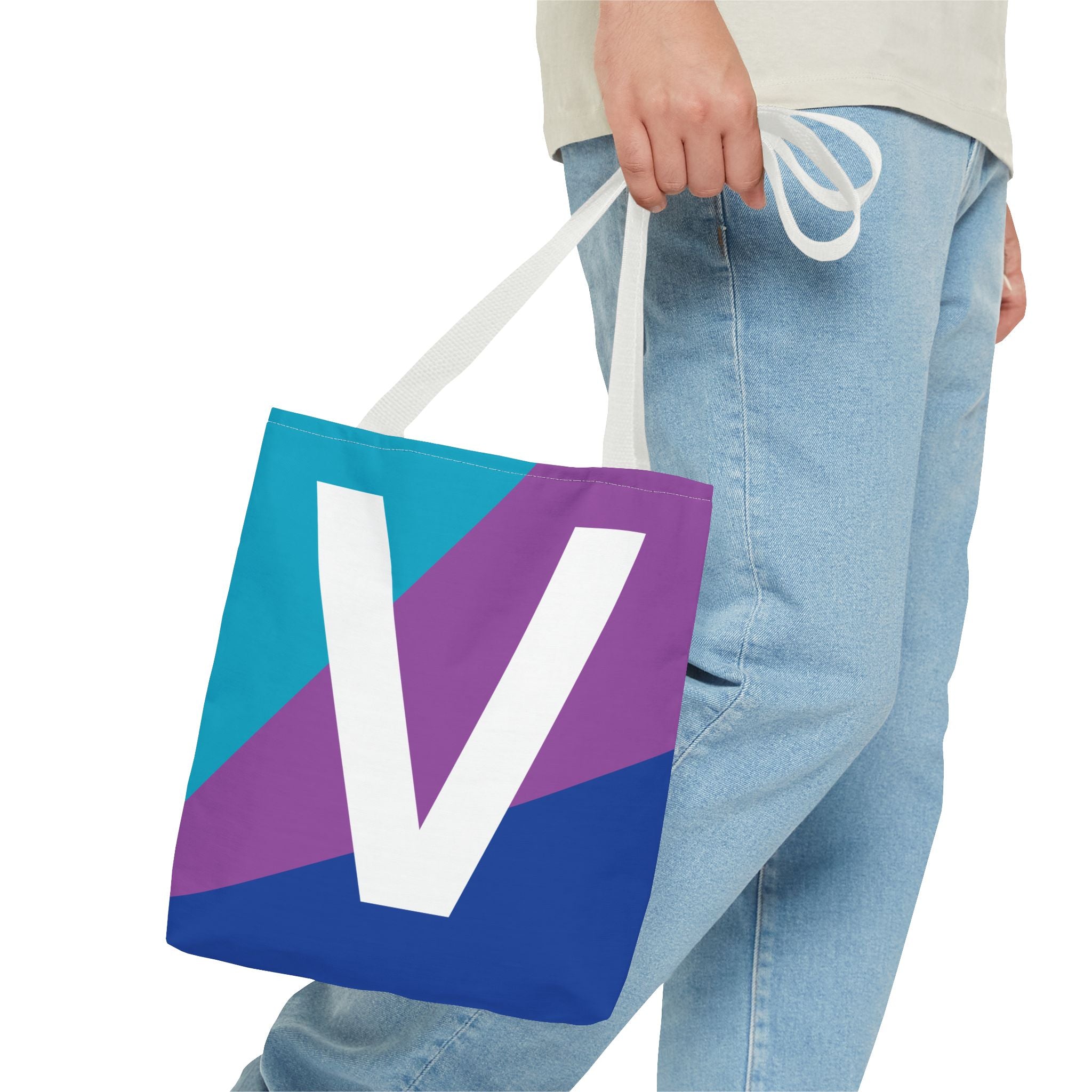 Monogram 'V' Colorblock Tote Bag — Personalized Initial V Shoulder Tote
