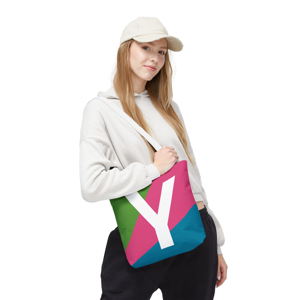 Monogram 'Y' Colorblock Tote Bag — Personalized Initial Y Shoulder Tote