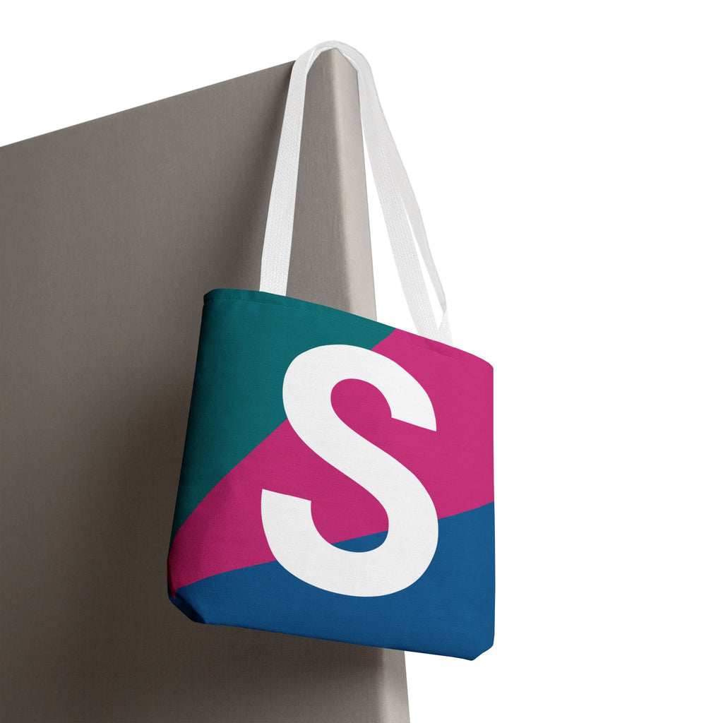 Monogram 'S' Colorblock Tote Bag — Personalized Initial S Shoulder Tote