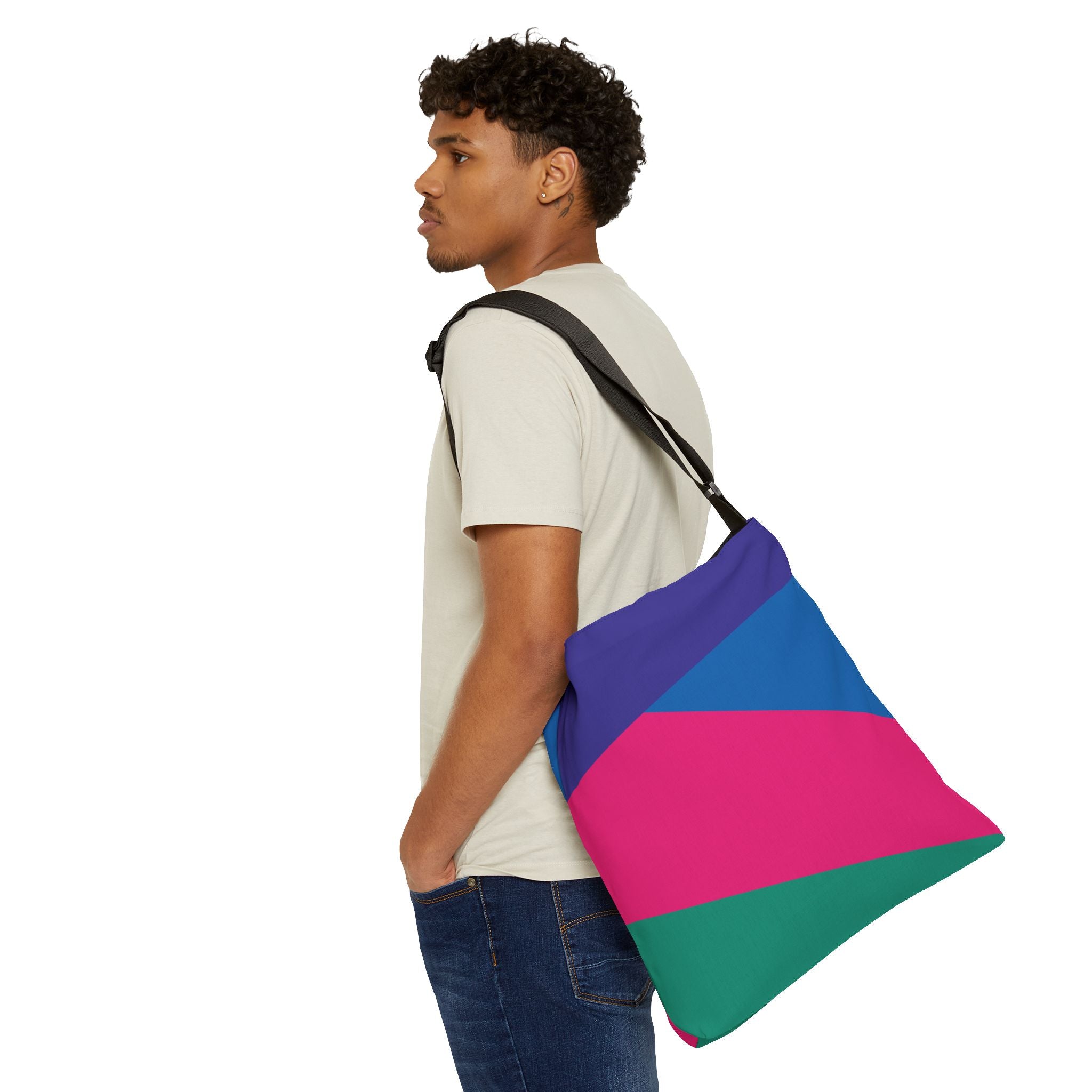 Colorblock Geometric Tote Bag — Adjustable Strap, Bright Abstract Pattern