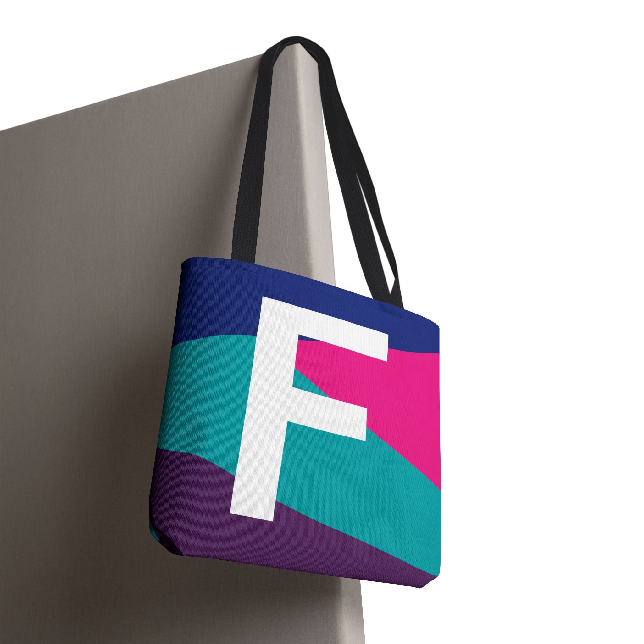 Monogram 'F' Colorblock Tote Bag — Personalized Initial F Shoulder Tote