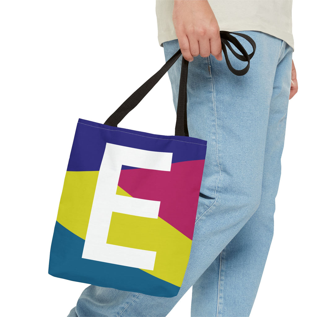 Monogram 'E' Colorblock Tote Bag — Personalized Initial E Shoulder Tote