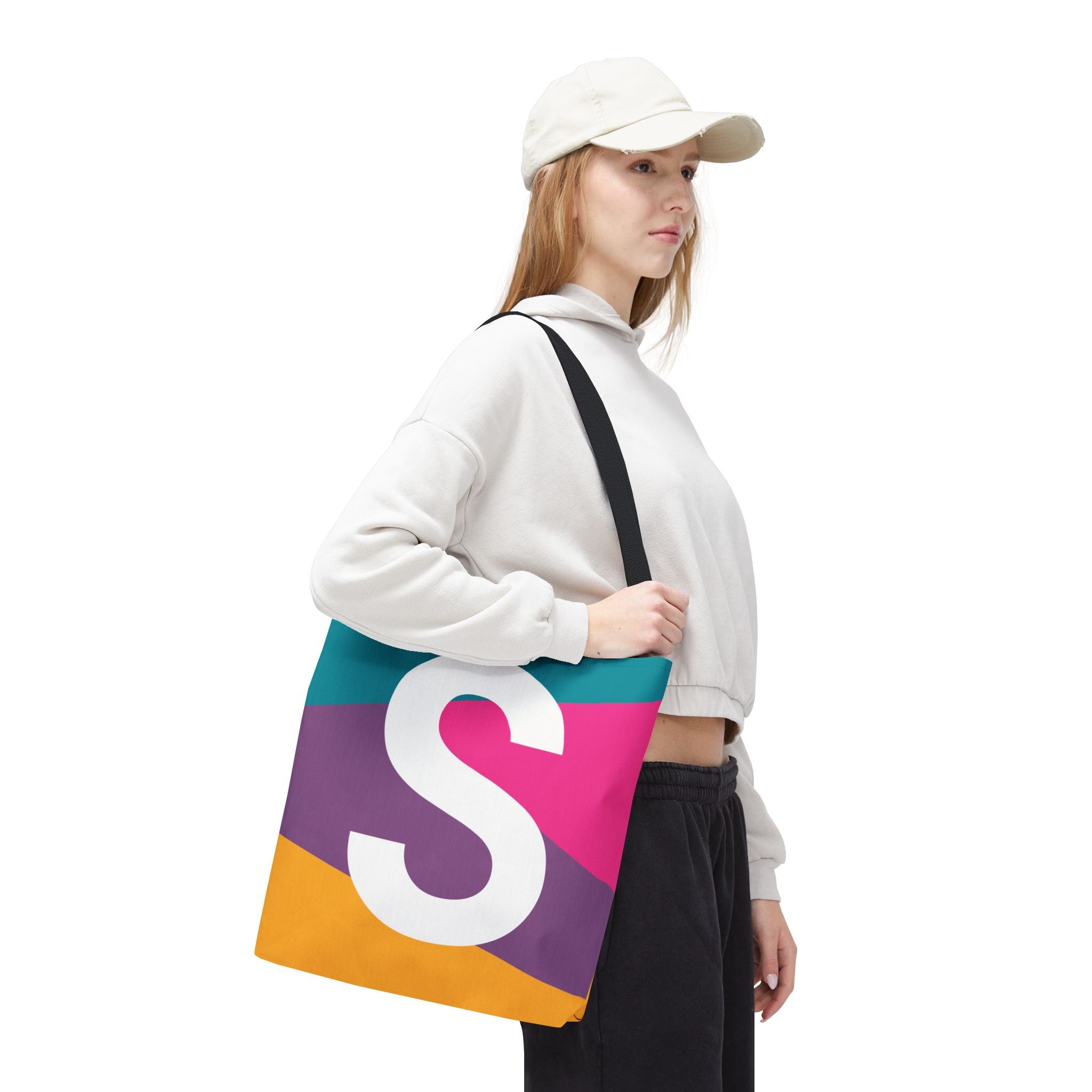 Monogram 'S' Colorblock Tote Bag — Personalized Initial S Shoulder Tote