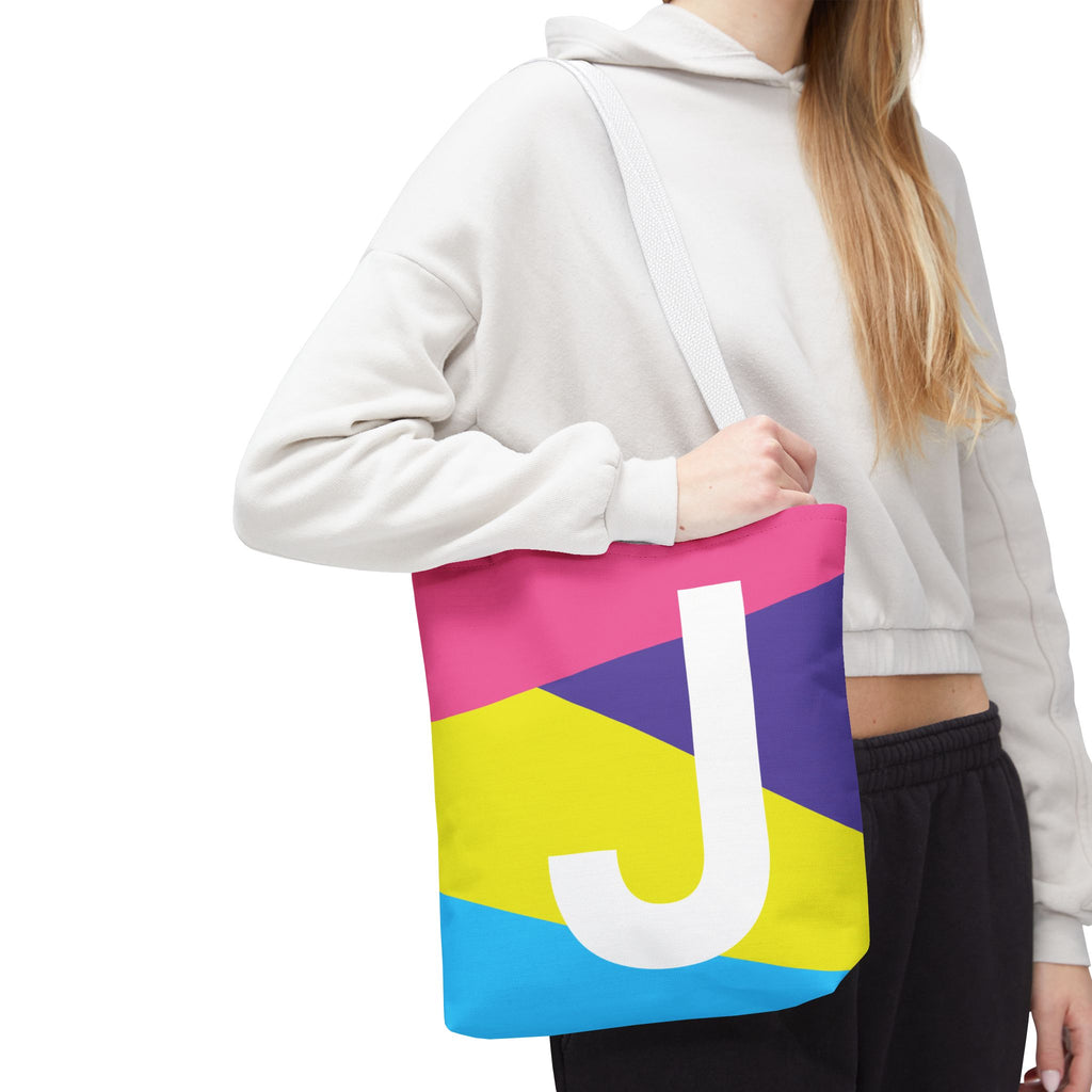 Monogram 'J' Colorblock Tote Bag — Personalized Initial J Shoulder Tote