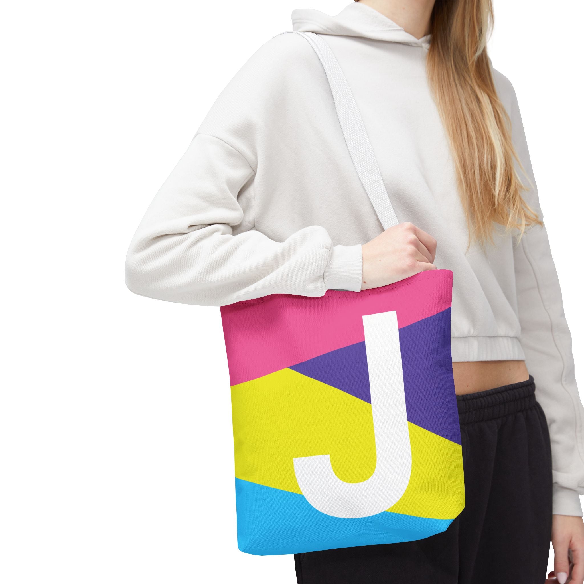 Monogram 'J' Colorblock Tote Bag — Personalized Initial J Shoulder Tote