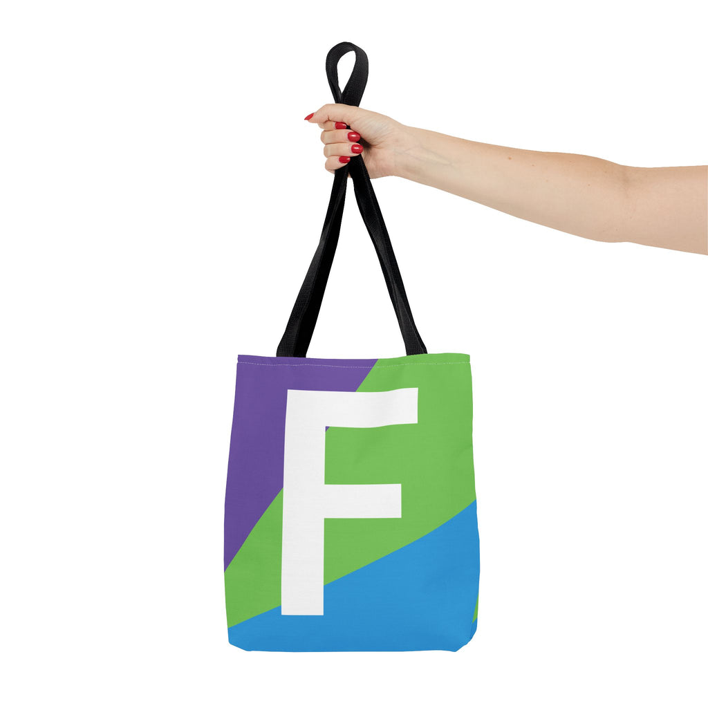 Monogram 'F' Colorblock Tote Bag — Personalized Initial F Shoulder Tote