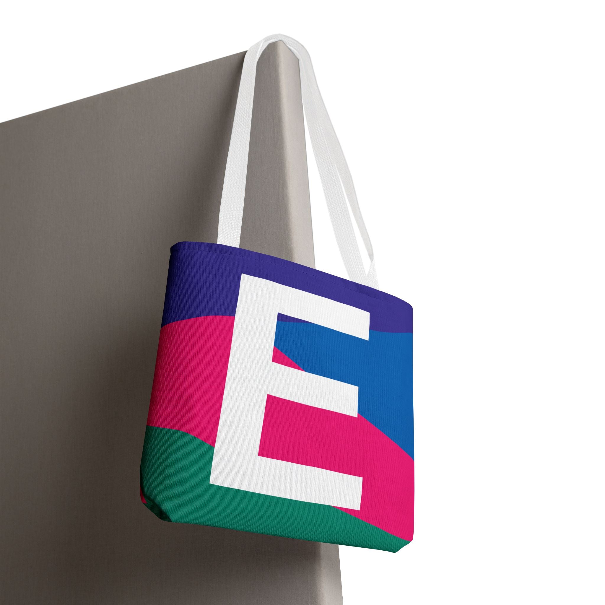 Monogram 'E' Colorblock Tote Bag — Personalized Initial E Shoulder Tote