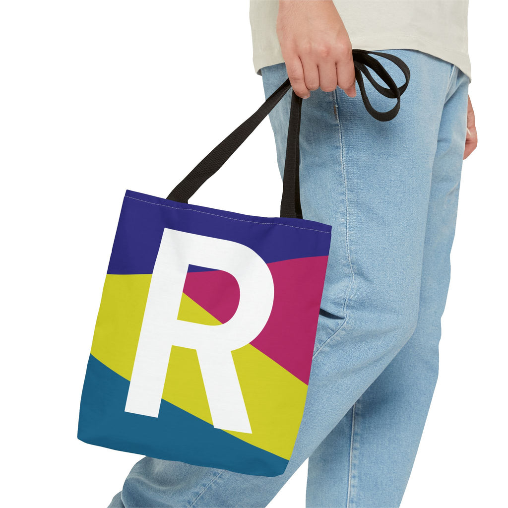 Monogram 'R' Colorblock Tote Bag — Personalized Initial R Shoulder Tote