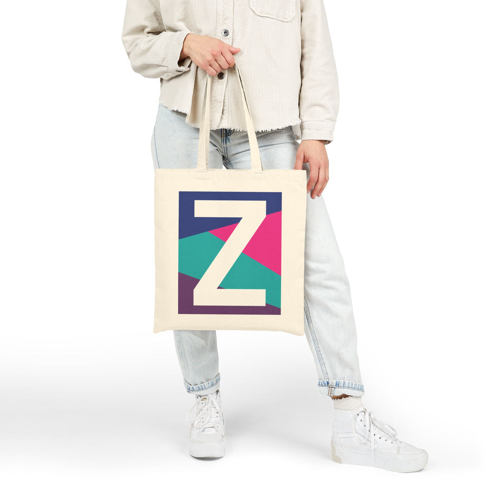 Initial Z Colorblock Canvas Tote Bag — Monogram Letter Z Reusable Grocery Tote