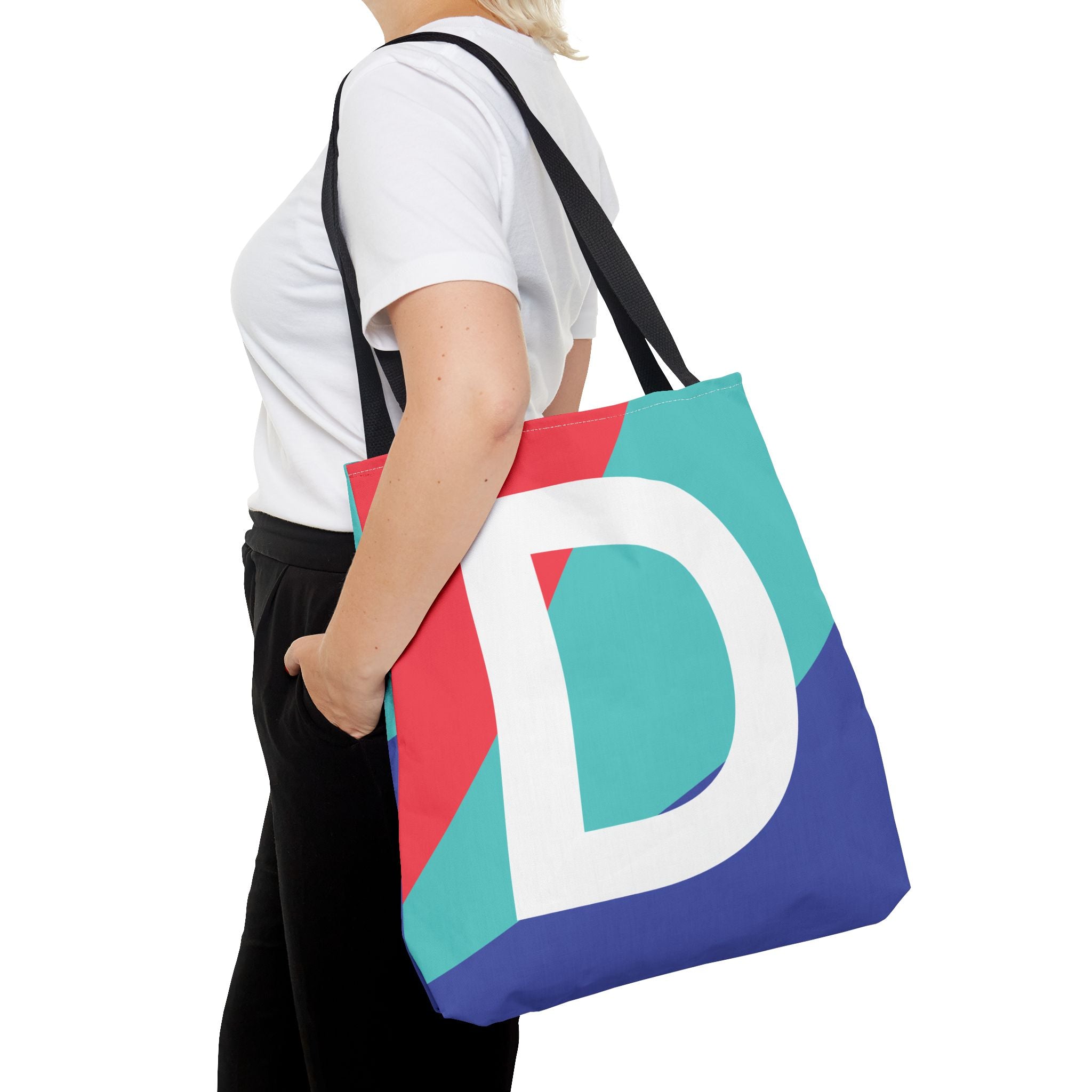 Monogram 'D' Colorblock Tote Bag — Personalized Initial D Shoulder Tote