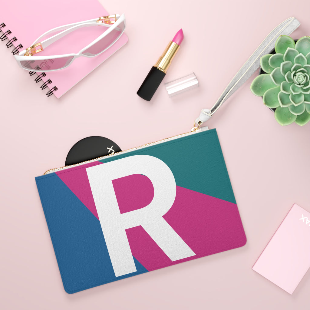 Monogram 'R' Colorblock Clutch Bag — Bold Geometric Wristlet for Everyday & Gifts