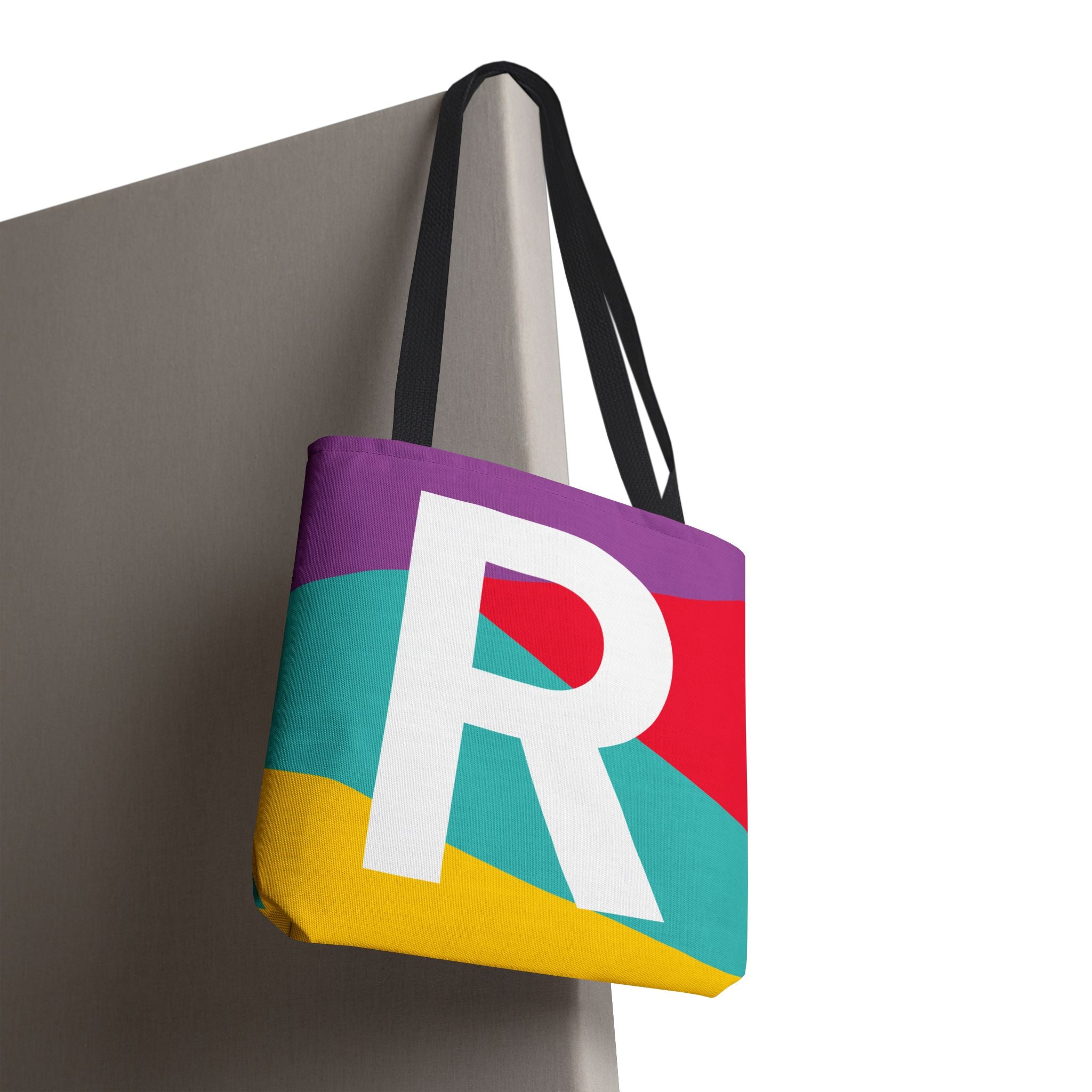 Monogram 'R' Colorblock Tote Bag — Personalized Initial R Shoulder Tote