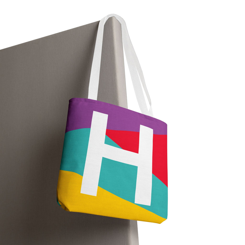 Monogram 'H' Colorblock Tote Bag — Personalized Initial H Shoulder Tote
