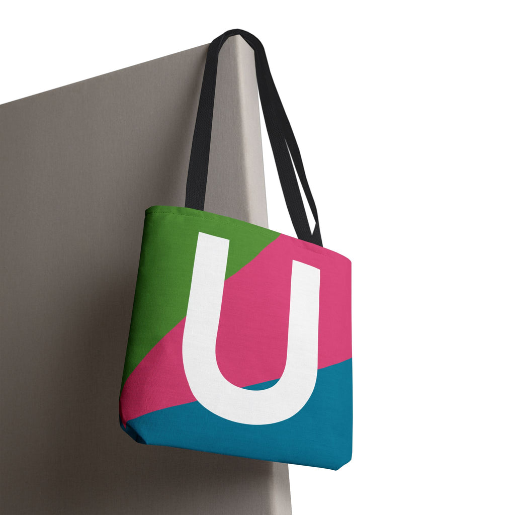 Monogram 'U' Colorblock Tote Bag — Personalized Initial U Shoulder Tote