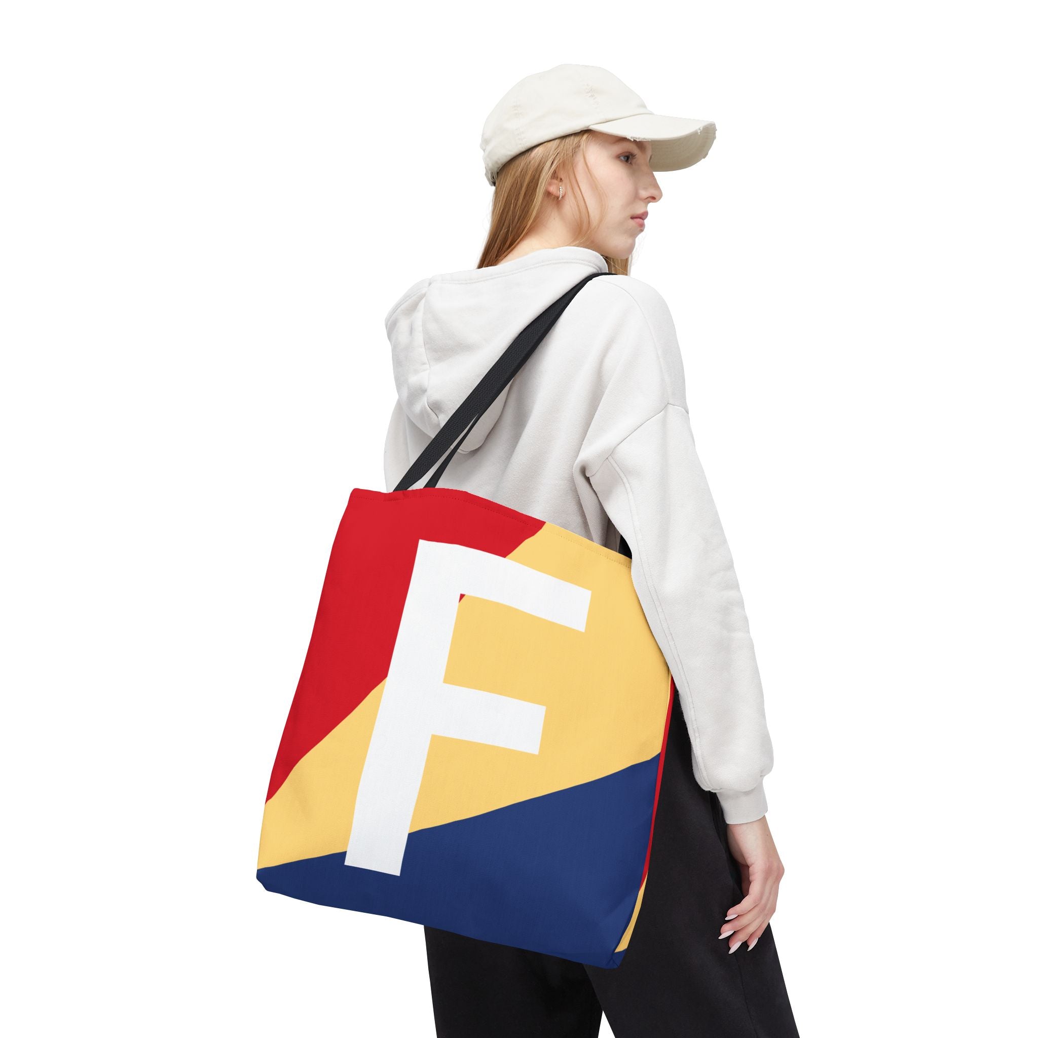 Monogram 'F' Colorblock Tote Bag — Personalized Initial F Shoulder Tote