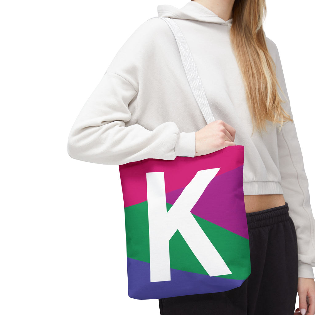 Monogram 'K' Colorblock Tote Bag — Personalized Initial K Shoulder Tote