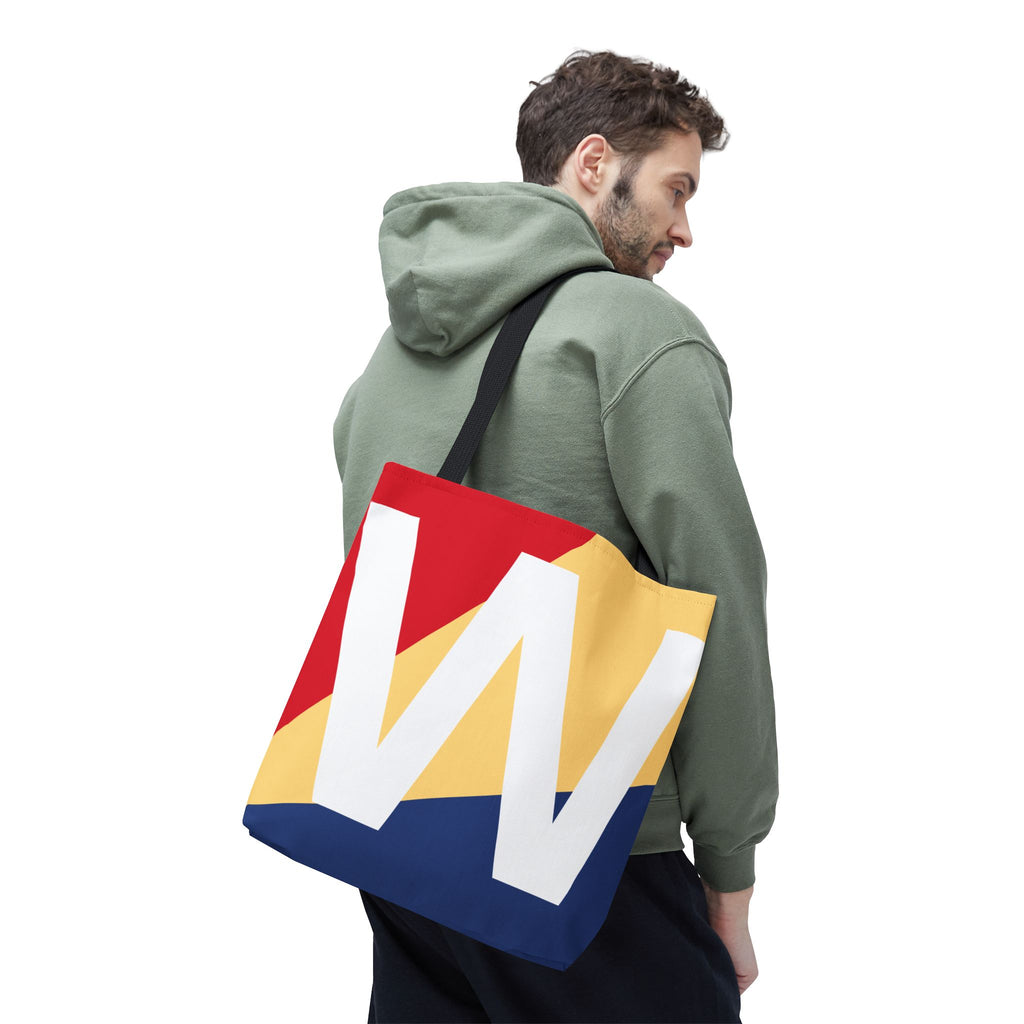Monogram 'W' Colorblock Tote Bag — Personalized Initial W Shoulder Tote