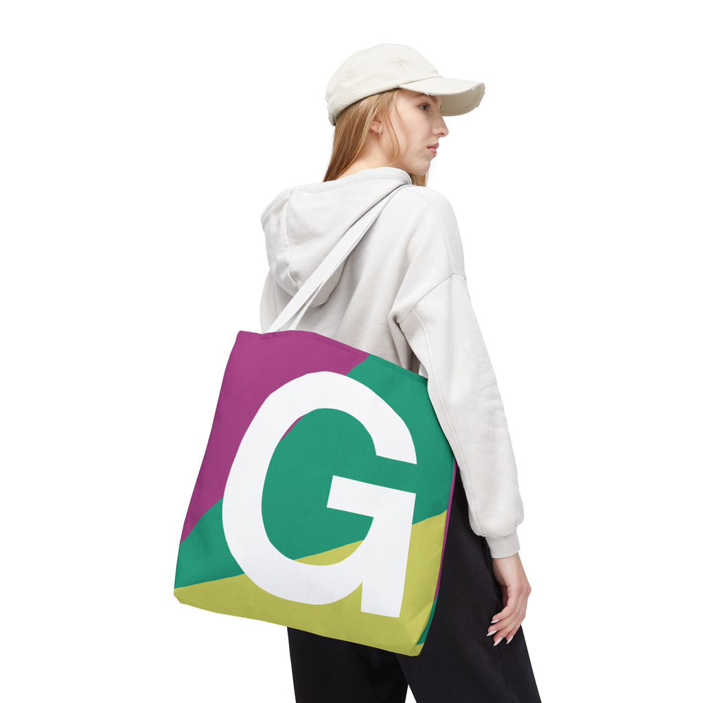 Monogram 'G' Colorblock Tote Bag — Personalized Initial G Shoulder Tote