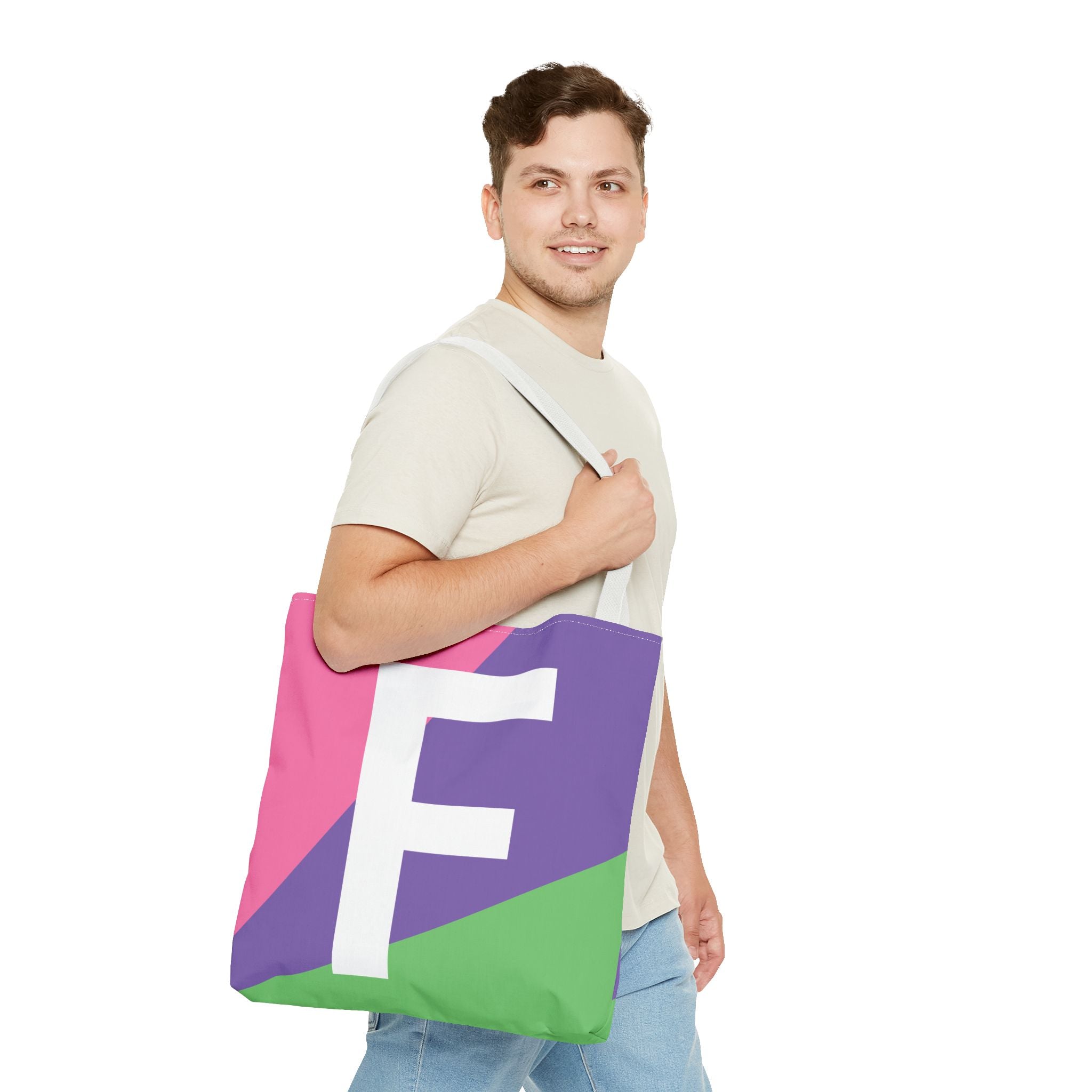Monogram 'F' Colorblock Tote Bag — Personalized Initial F Shoulder Tote