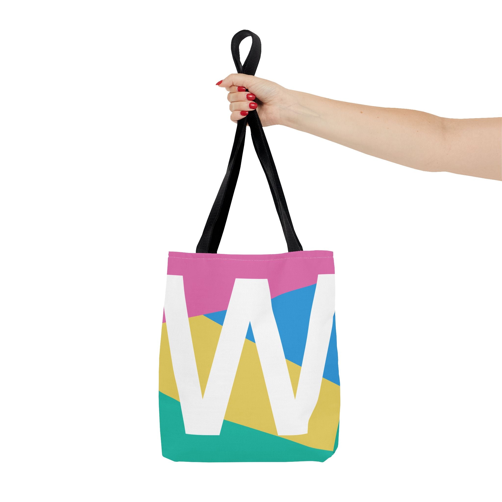 Monogram 'W' Colorblock Tote Bag — Personalized Initial W Shoulder Tote