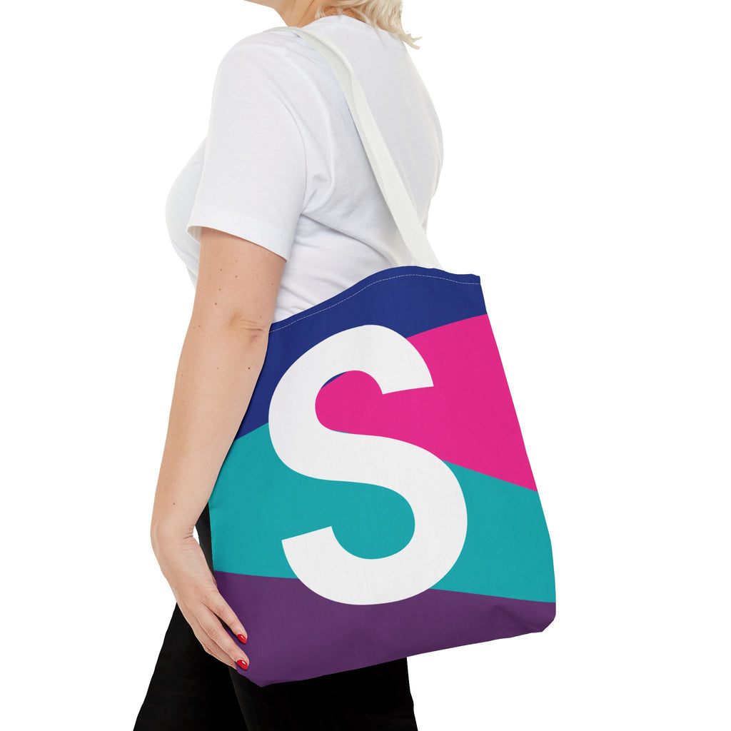 Monogram 'S' Colorblock Tote Bag — Personalized Initial S Shoulder Tote